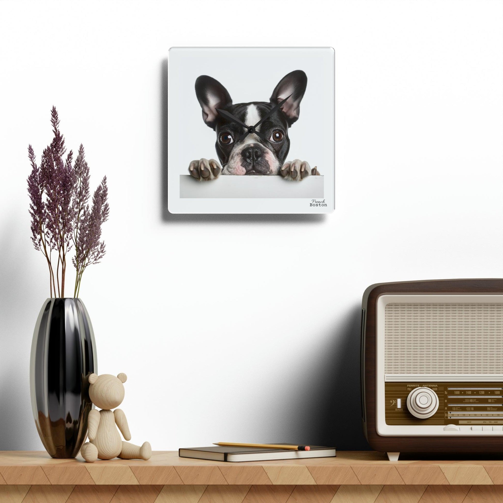 French Boston Terrier Acrylic Wall Clock - Square - French Boston