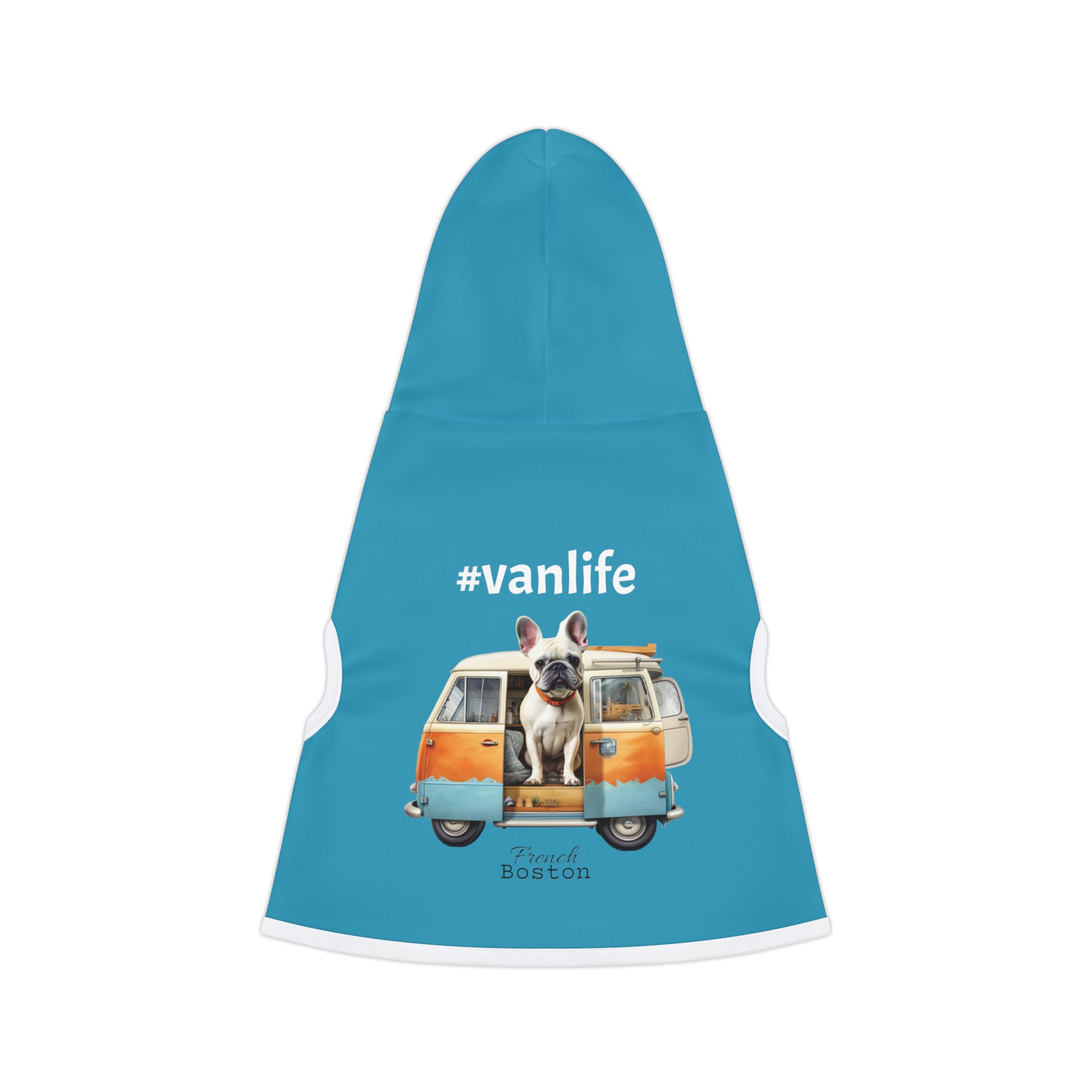 "#vanlife" French Bulldog Pet Hoodie Turquoise Color - French Boston Unique Design - French Boston