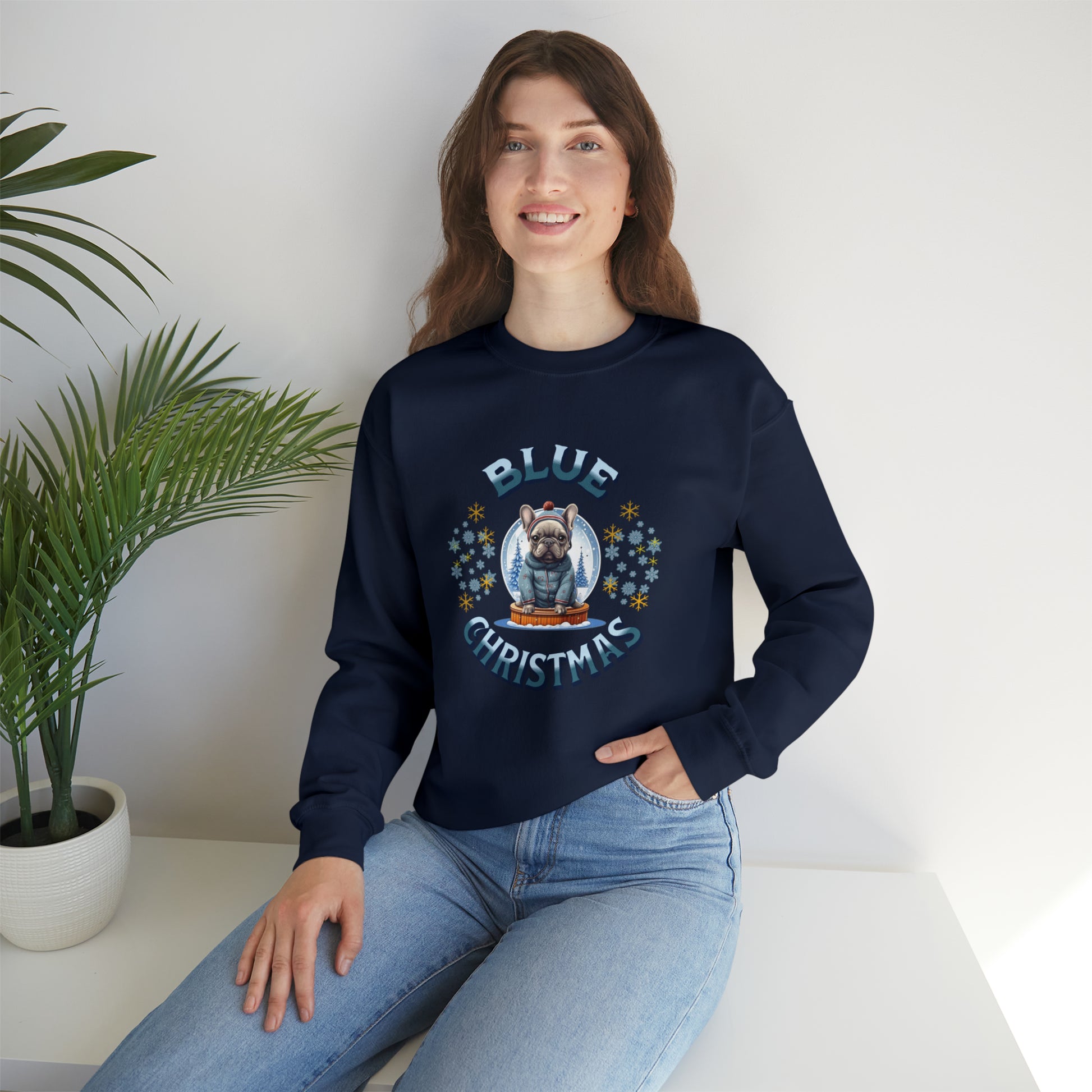 Blue French Bulldog Christmas Unisex Crewneck Sweatshirt - French Boston