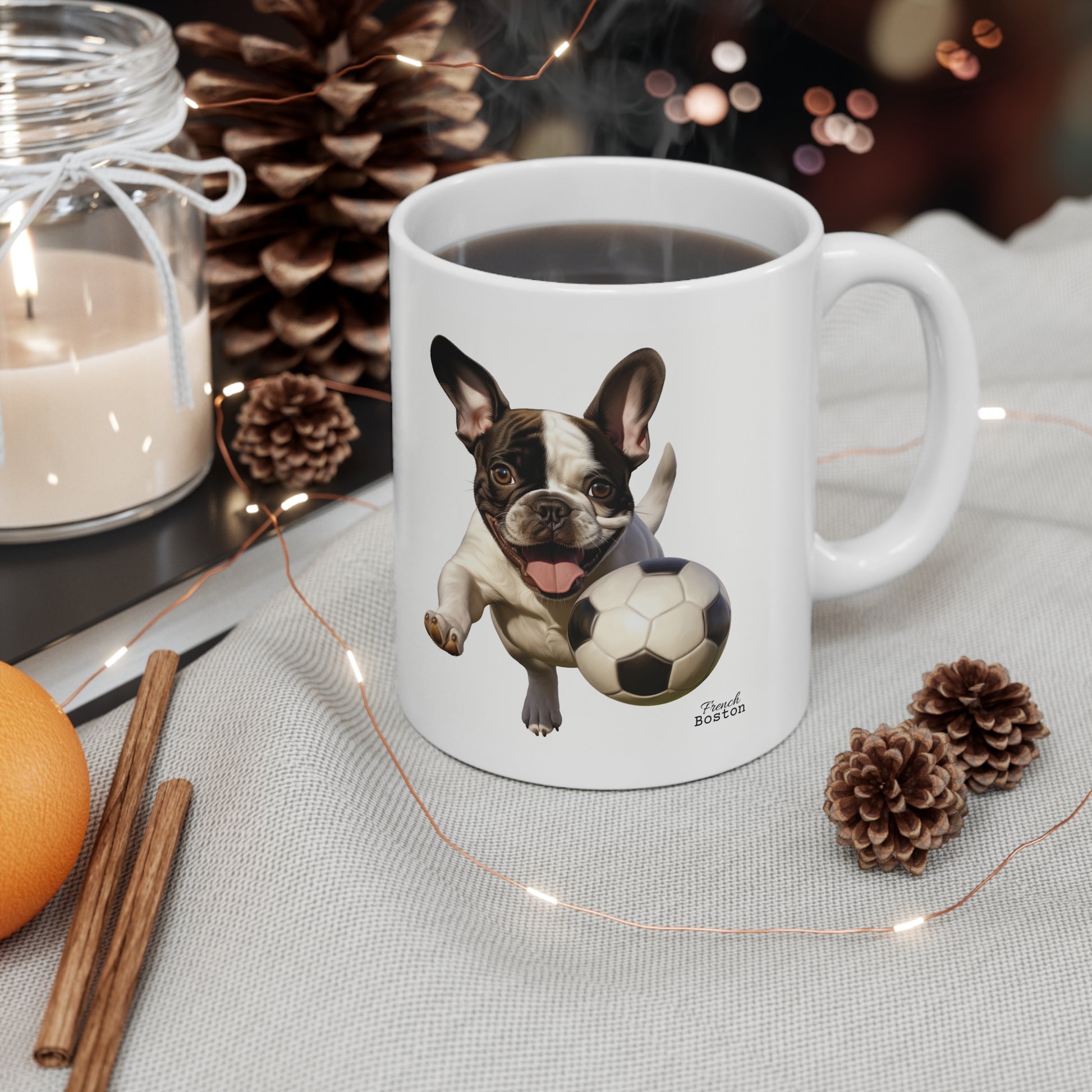 French Boston playing Football Coffee Mug 11oz - French Boston