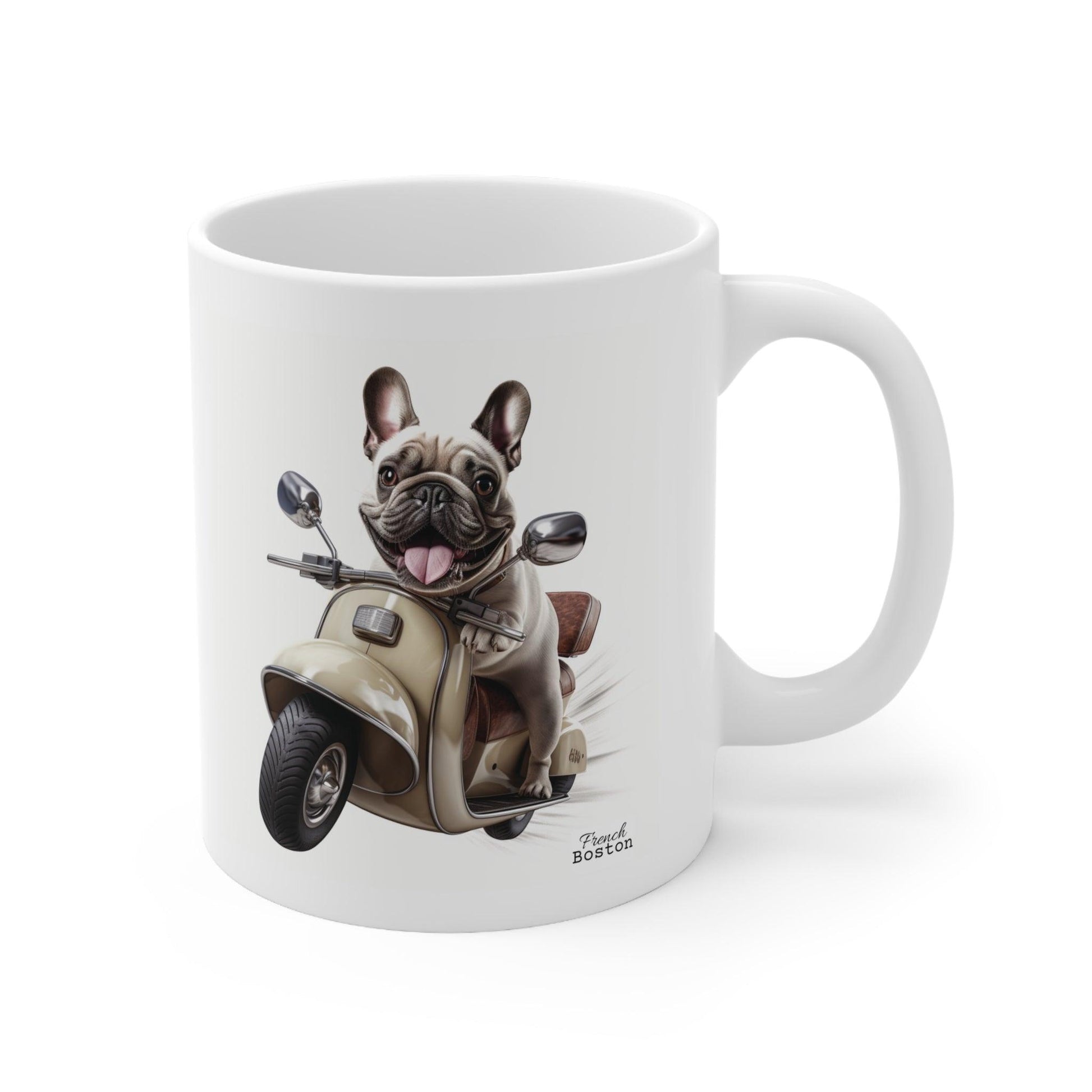 French Bulldog on Scooter Coffee Mug 11oz - French Boston