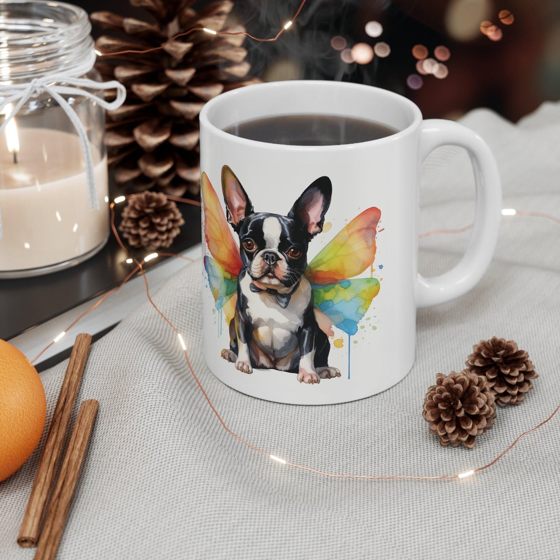 Butterfly French Boston Terrier Ceramic Mug 11oz - French Boston