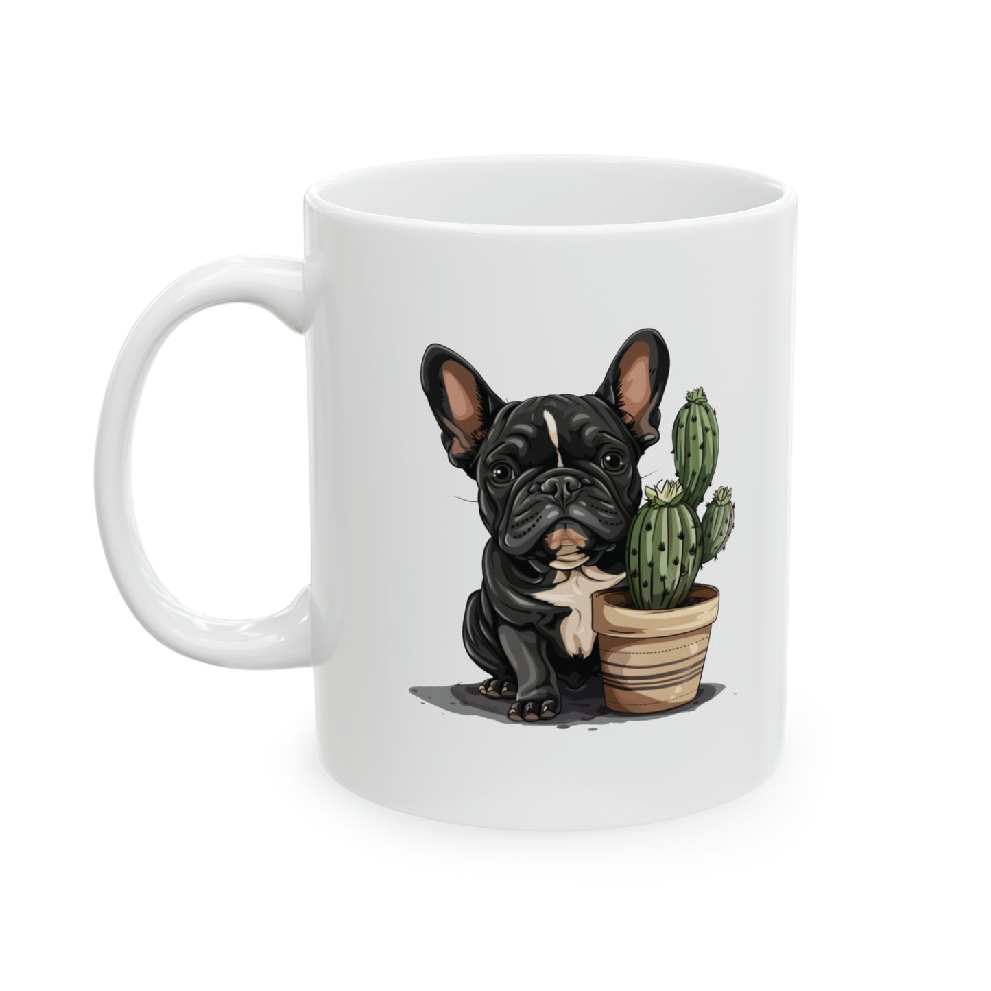 French bulldog with Cactus - Frenchie Bulldog themed Mug 11oz - French Boston