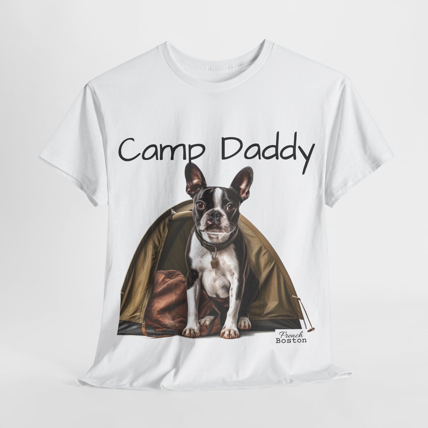 "Camp Daddy" Boston Terrier in Tent Unisex Heavy Cotton Tee