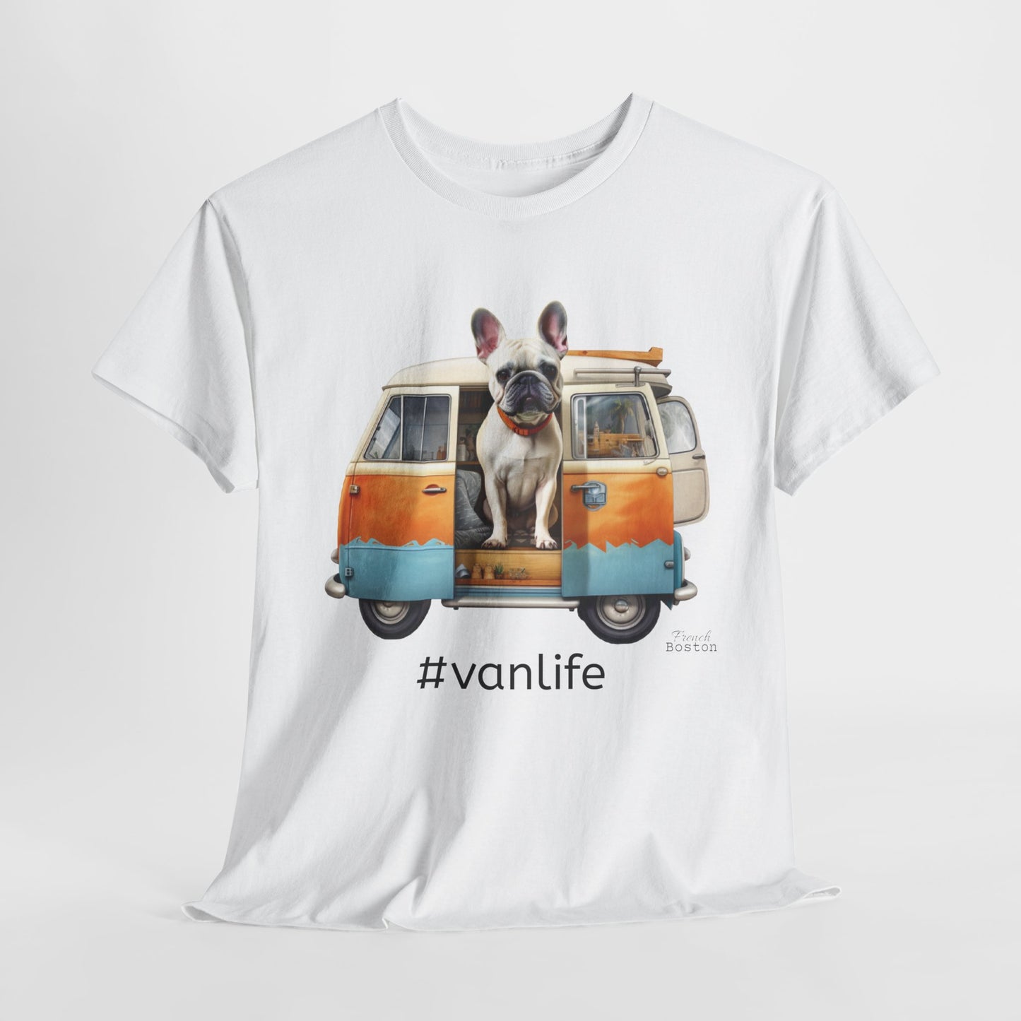 "#vanlife Frenchie in Campervan Unisex Heavy Cotton Tee