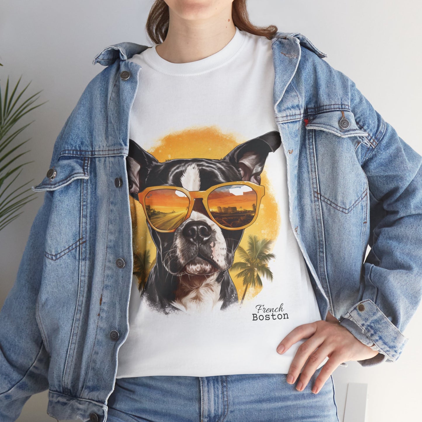 Summer Fun Boston Terrier ,French Boston Unisex Heavy Cotton Tee