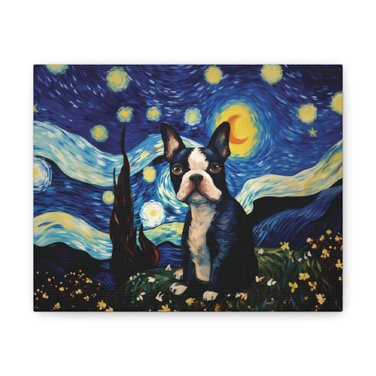 Boston Terrier Van Gogh Style Art Print on Canvas - French Boston