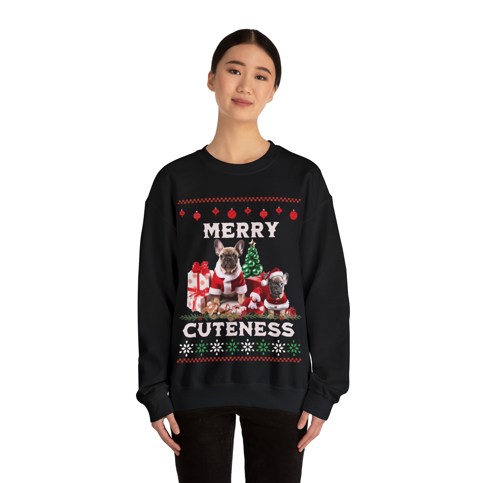 "Merry Cuteness" French Bulldog Christmas Themed Unisex Crewneck Sweatshirt - French Boston