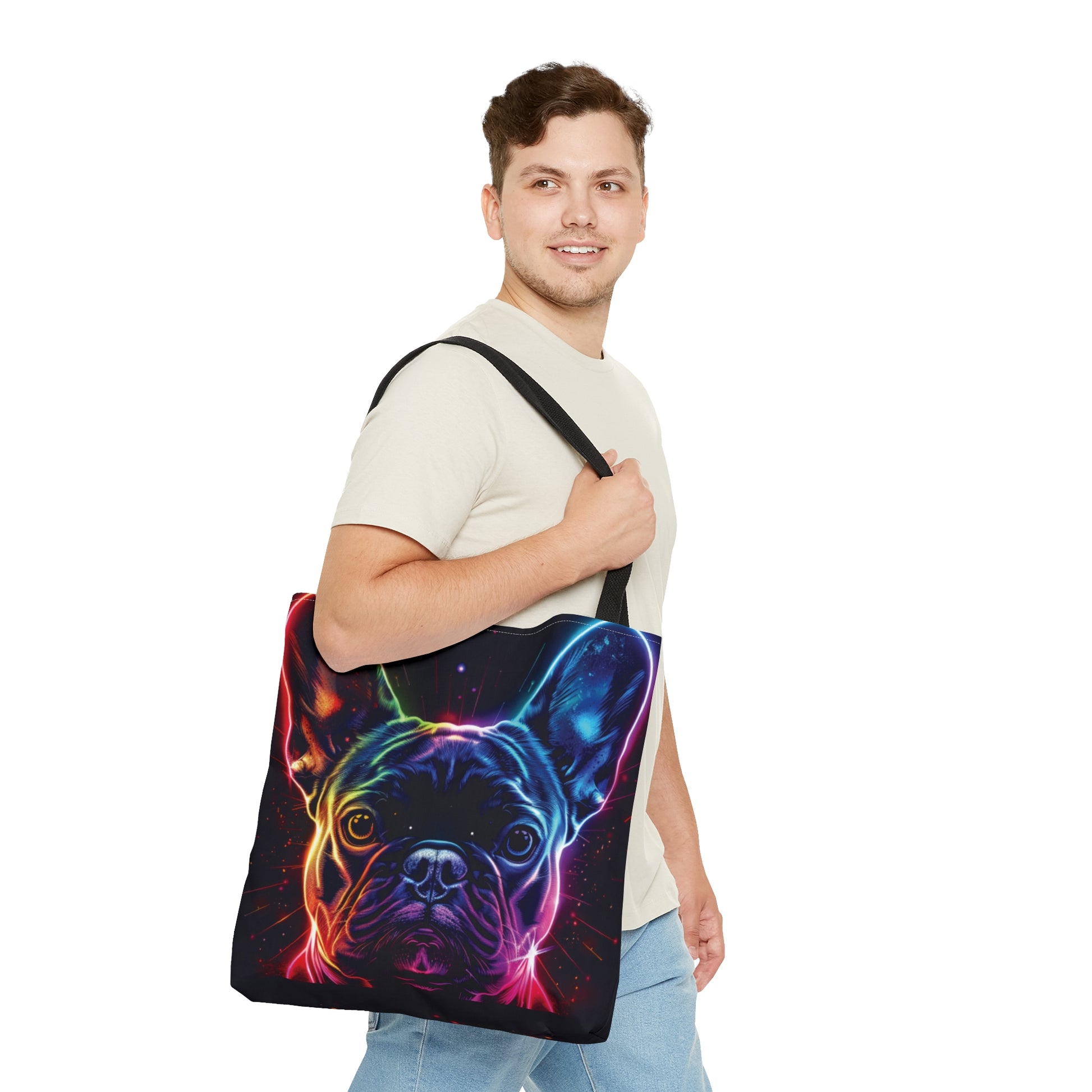 French Bulldog Neon themed Tote Bag (AOP) - French Boston