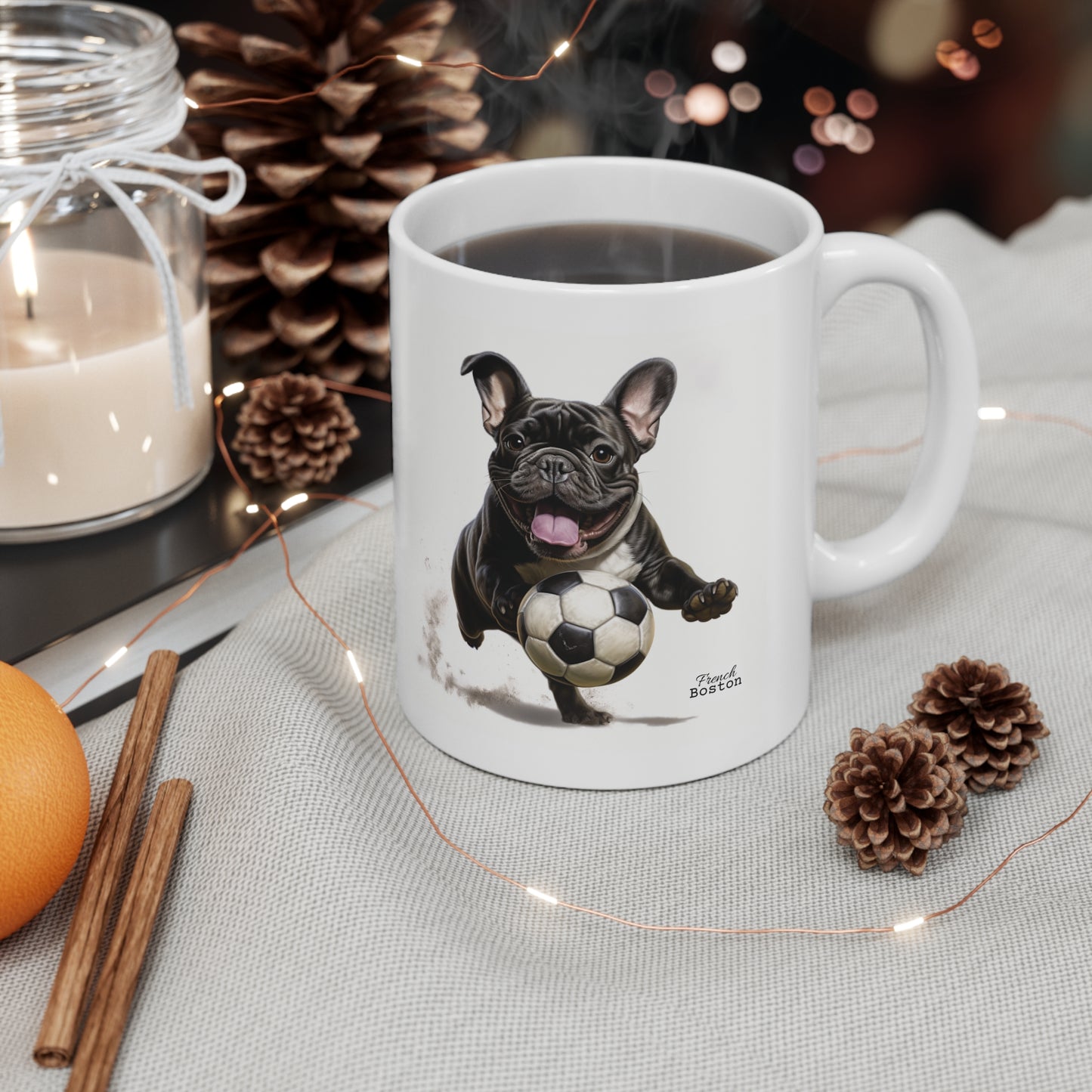 French Bulldog playing Soccer Coffee Mug 11oz - French Boston