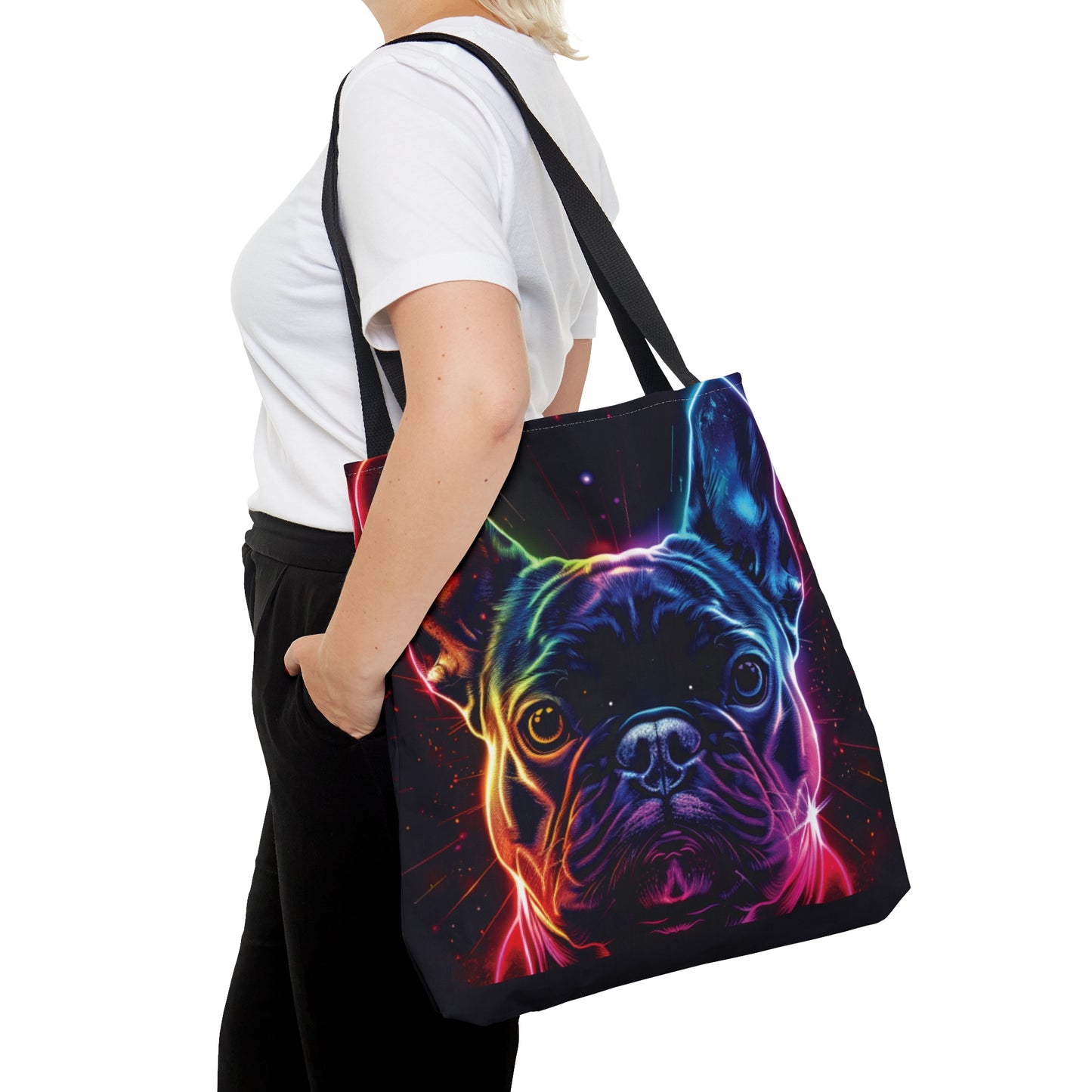 French Bulldog Neon themed Tote Bag (AOP) - French Boston