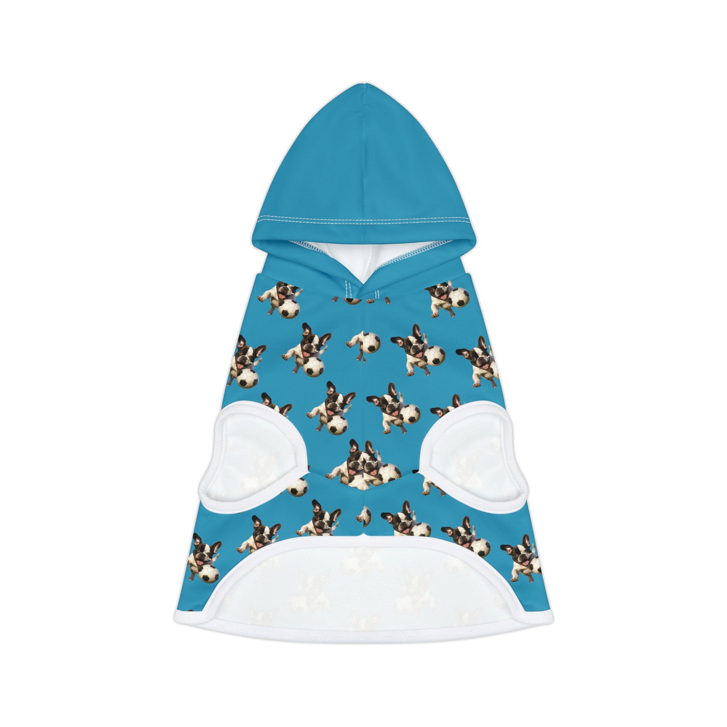 French Boston playing Soccer Pattern Pet Hoodie Turquoise Color - French Boston Unique Design - French Boston