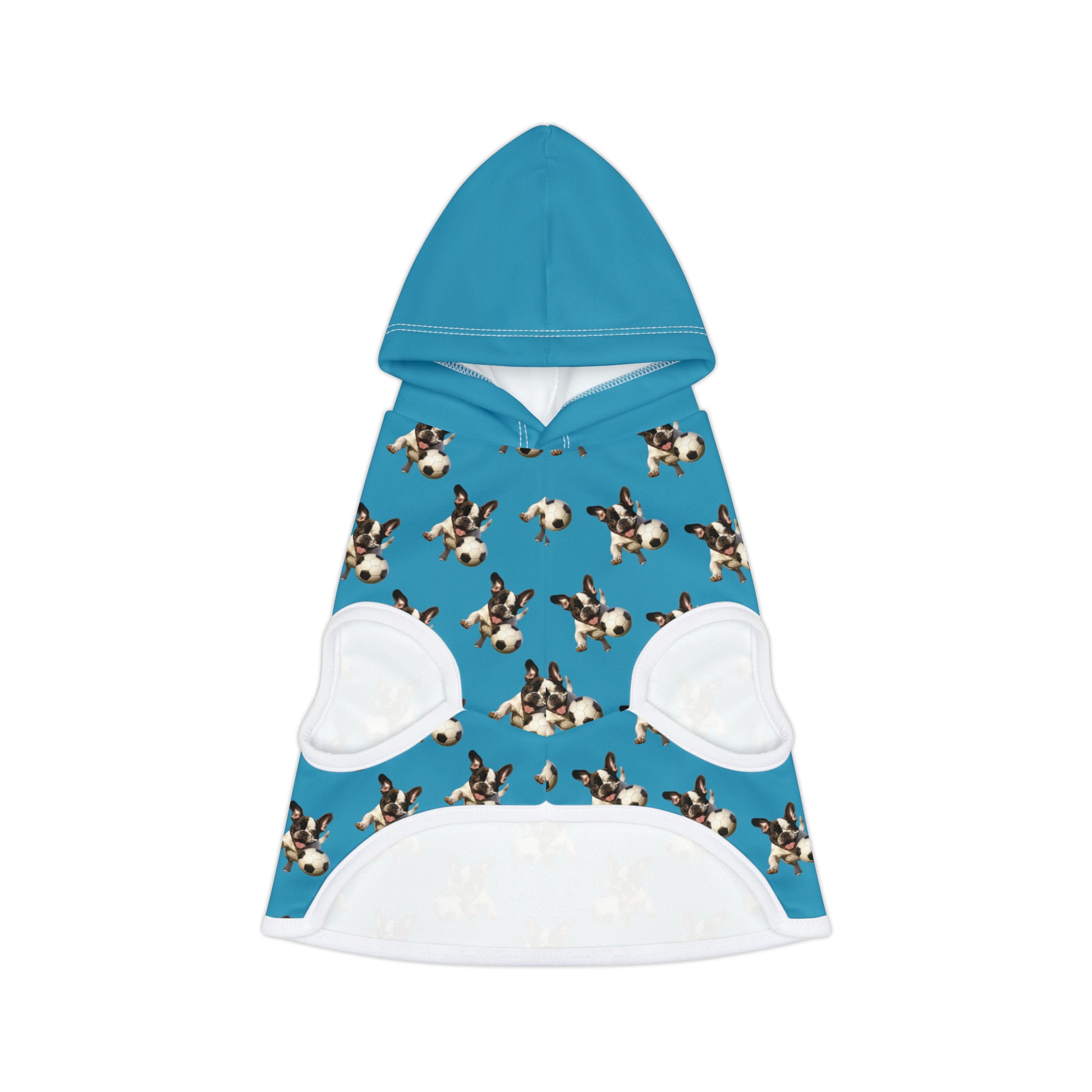 French Boston playing Soccer Pattern Pet Hoodie Turquoise Color - French Boston Unique Design - French Boston