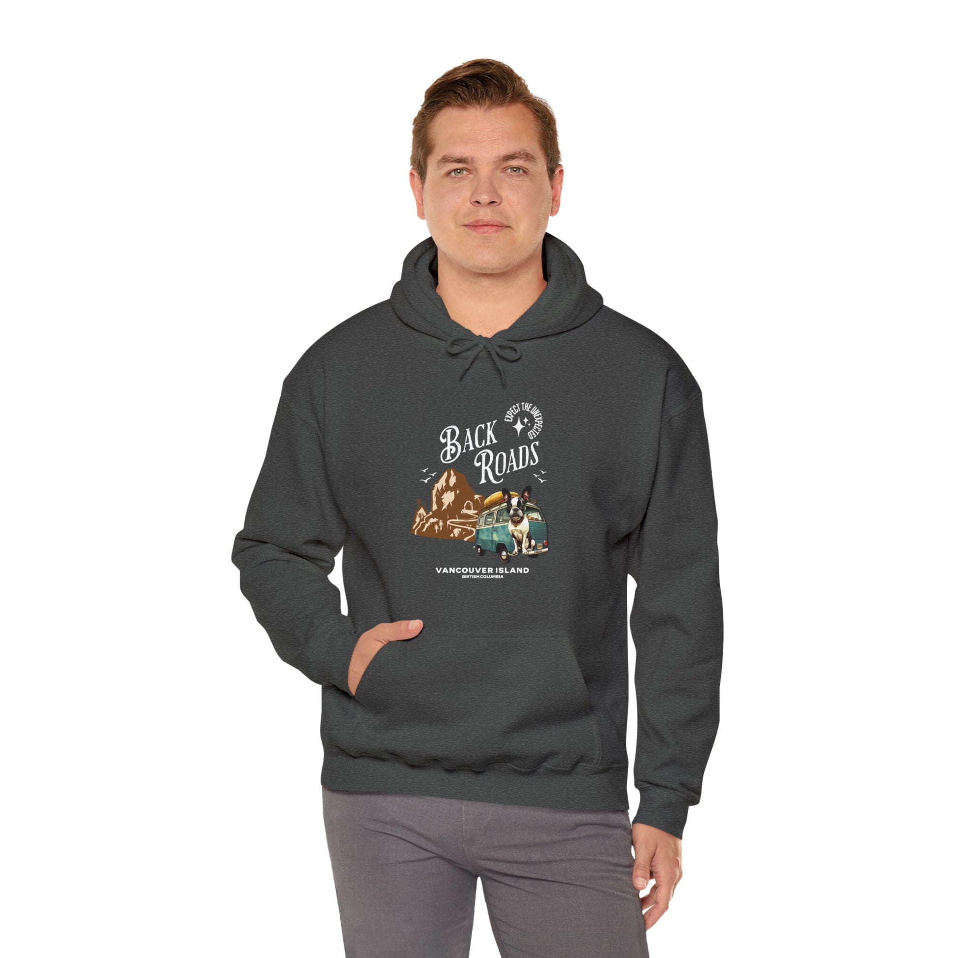 "Back Roads Vancouver Island - Expect the Unexpected" - Unisex Heavy Blend™ Hooded Sweatshirt - French Boston