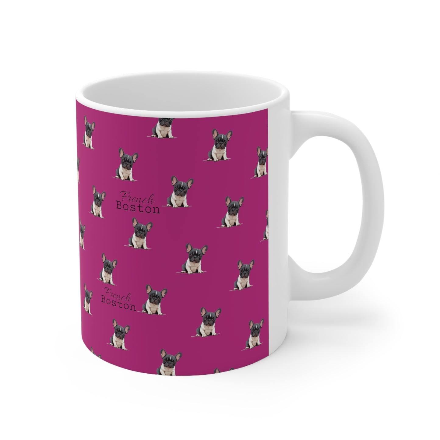 Baby French Boston Patterned Coffee Mug 11oz - Hot Pink color - French Boston