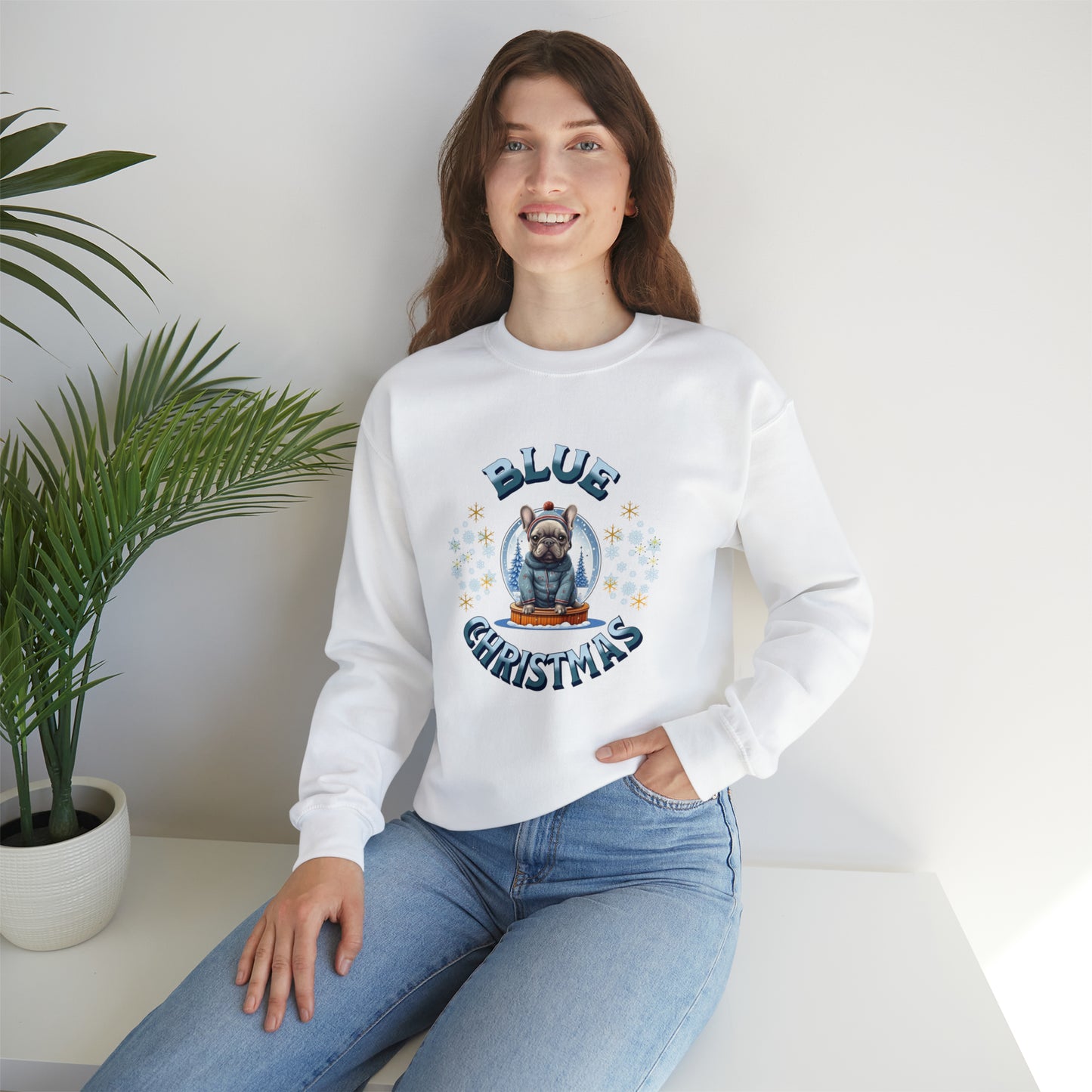 Blue French Bulldog Christmas Unisex Crewneck Sweatshirt - French Boston