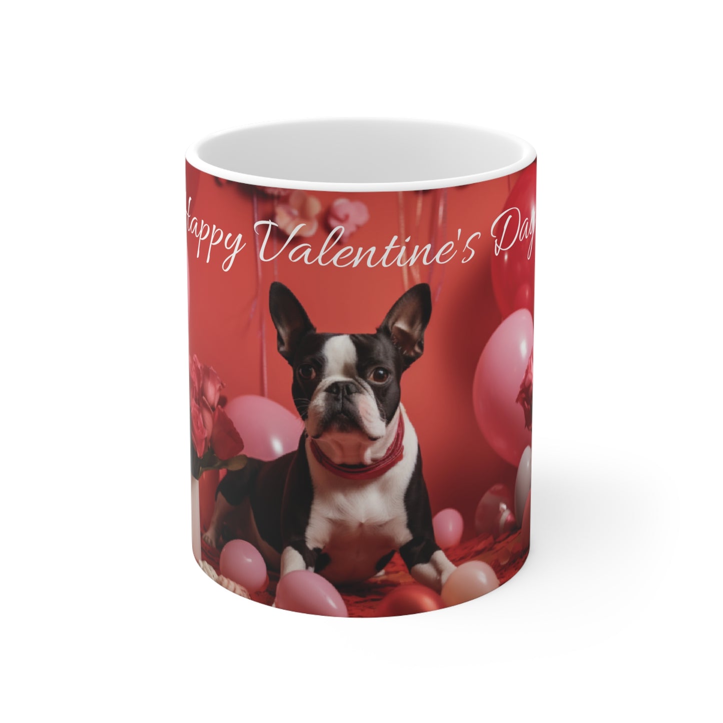 "Happy Valentine's Day" Boston Terrier Valentines Day Themed Ceramic Mug 11oz - French Boston