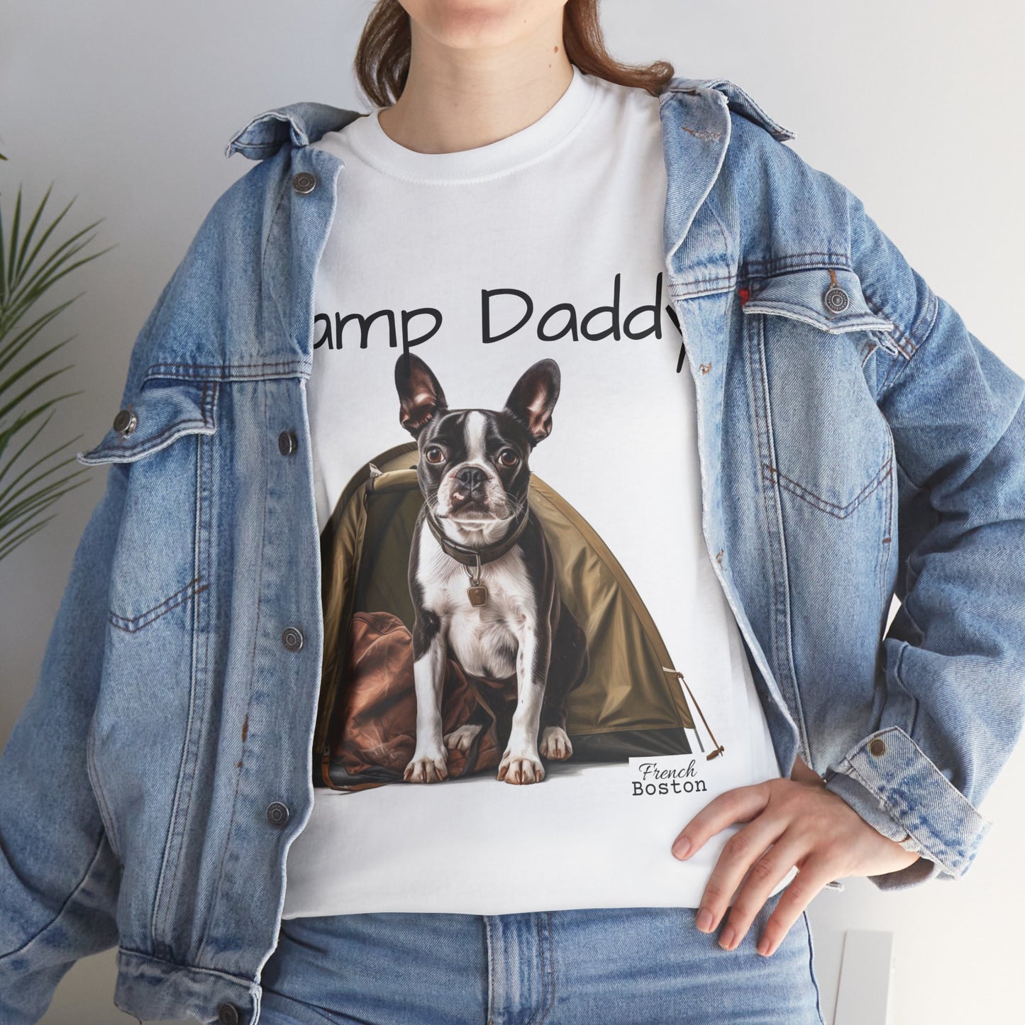 "Camp Daddy" Boston Terrier in Tent Unisex Heavy Cotton Tee