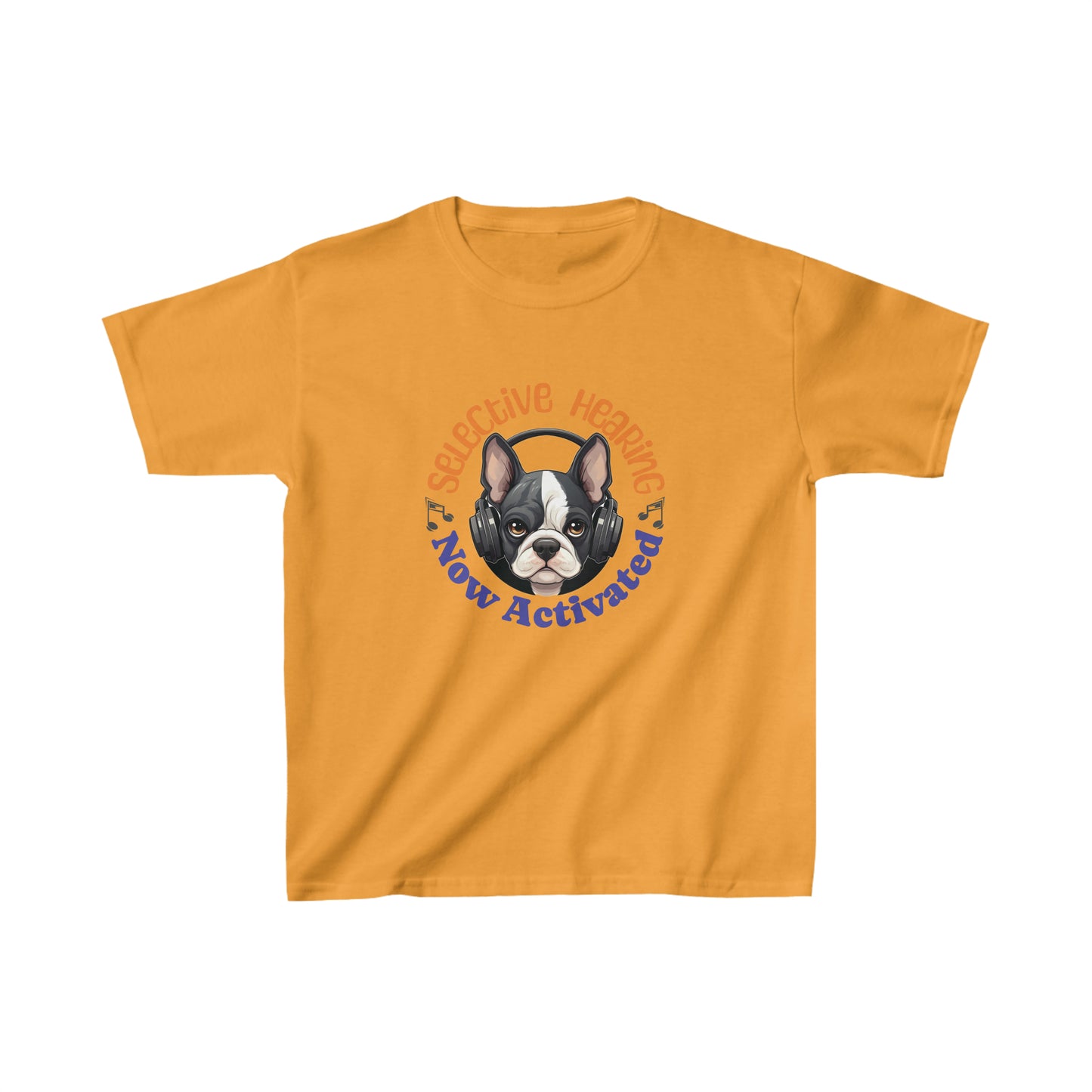 "Selective Hearing Now Activated" French Boston Kids Heavy Cotton™ Tee - French Boston