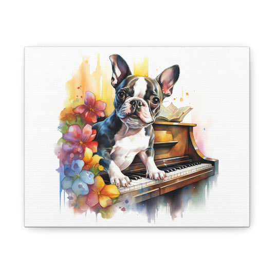 French Boston Piano Watercolor Canvas Print - French Boston