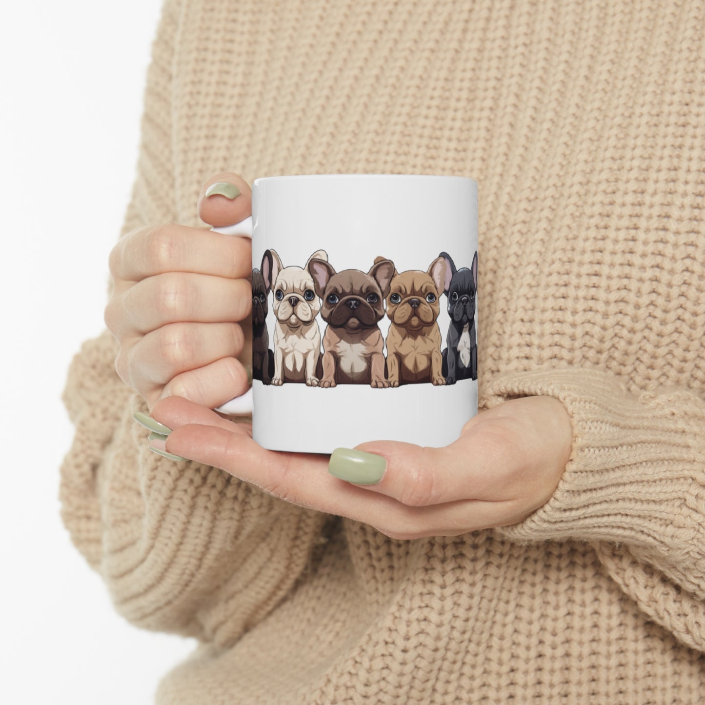 One Adorable Row of French Bulldogs - Frenchie Bulldog themed Mug 11oz - French Boston