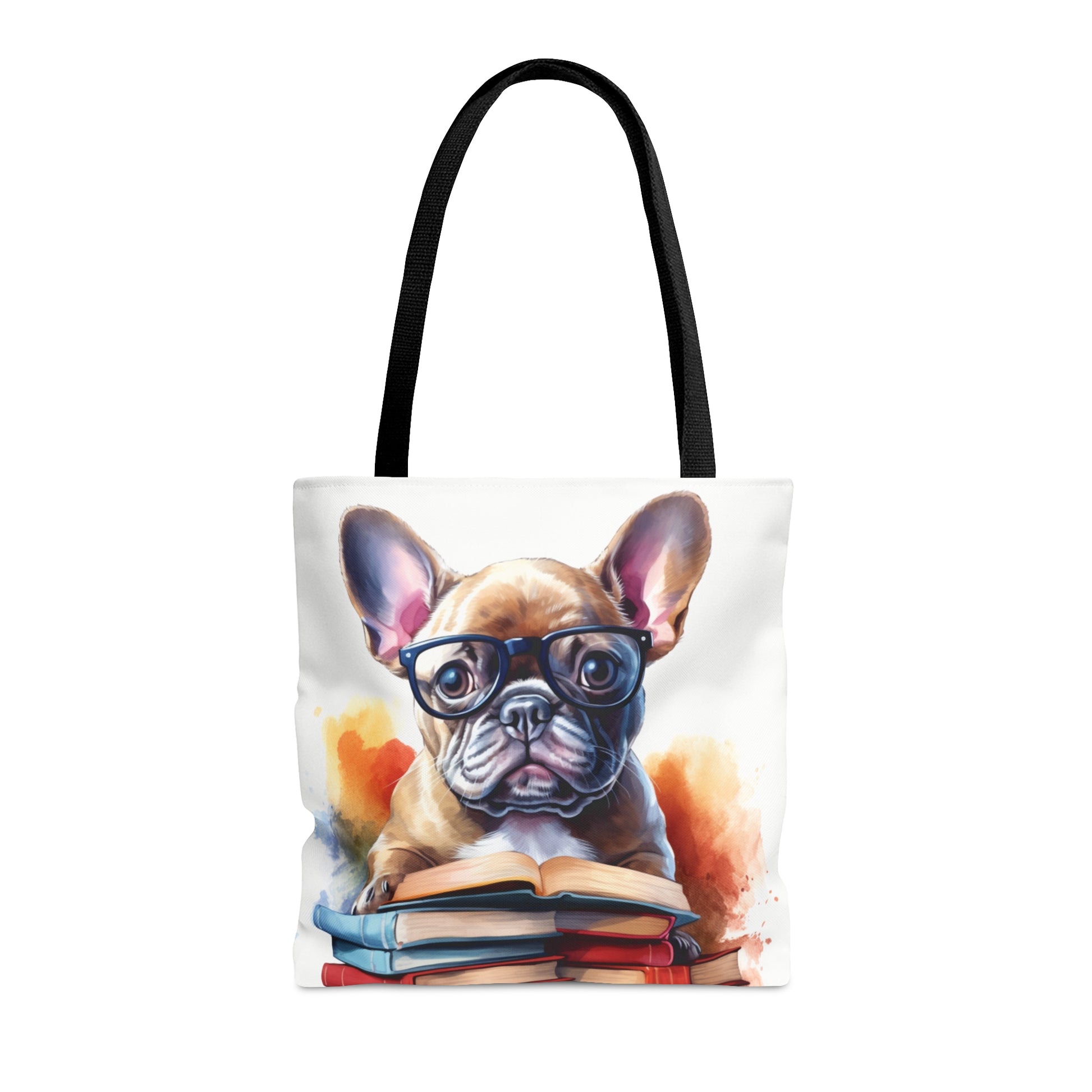 Books and French Bulldog Watercolor themed Tote Bag (AOP) - French Boston