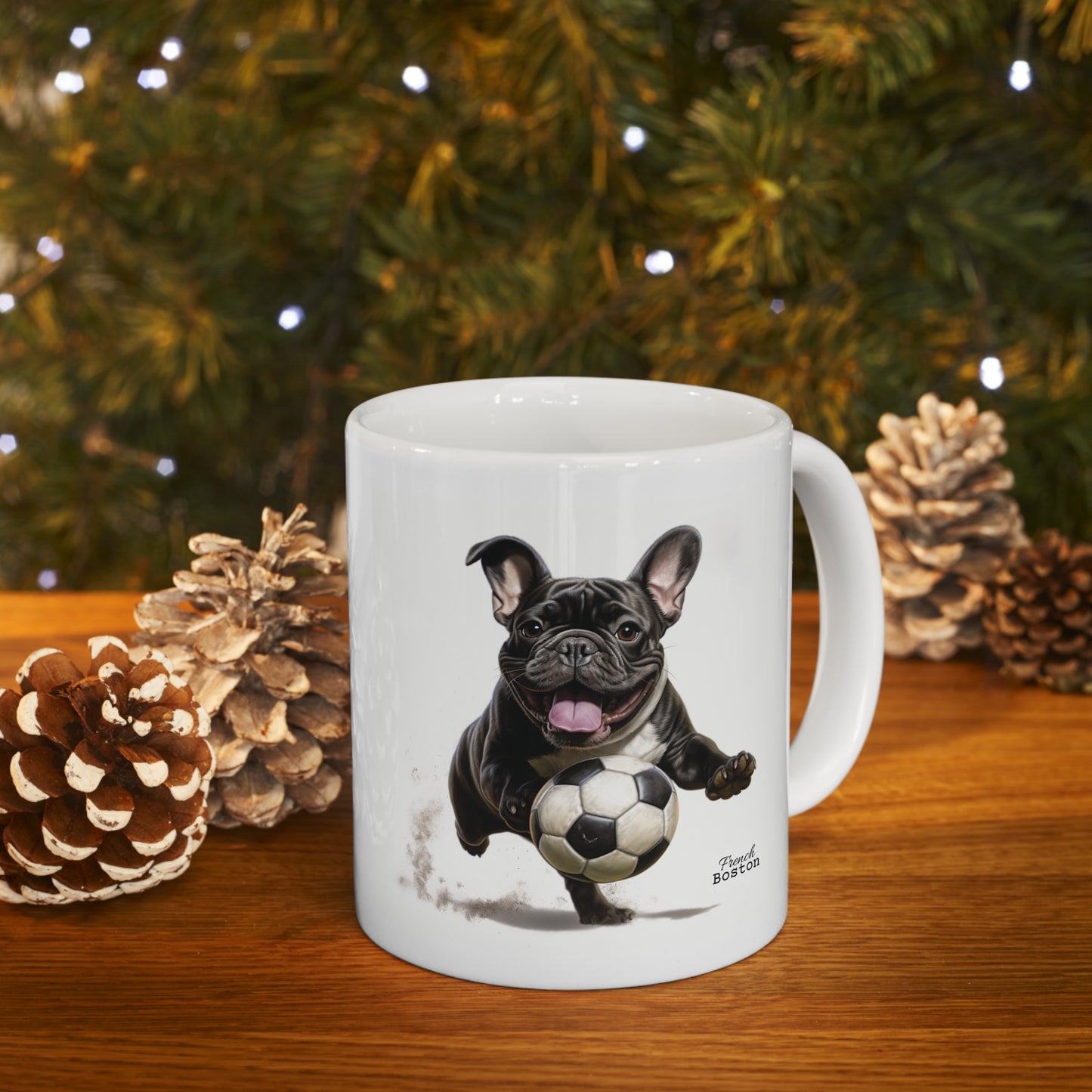 French Bulldog playing Soccer Coffee Mug 11oz - French Boston