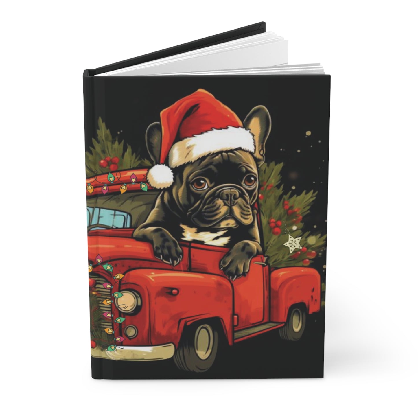 French Bulldog in Red Truck Holiday Theme - Hardcover Journal Matte - French Boston