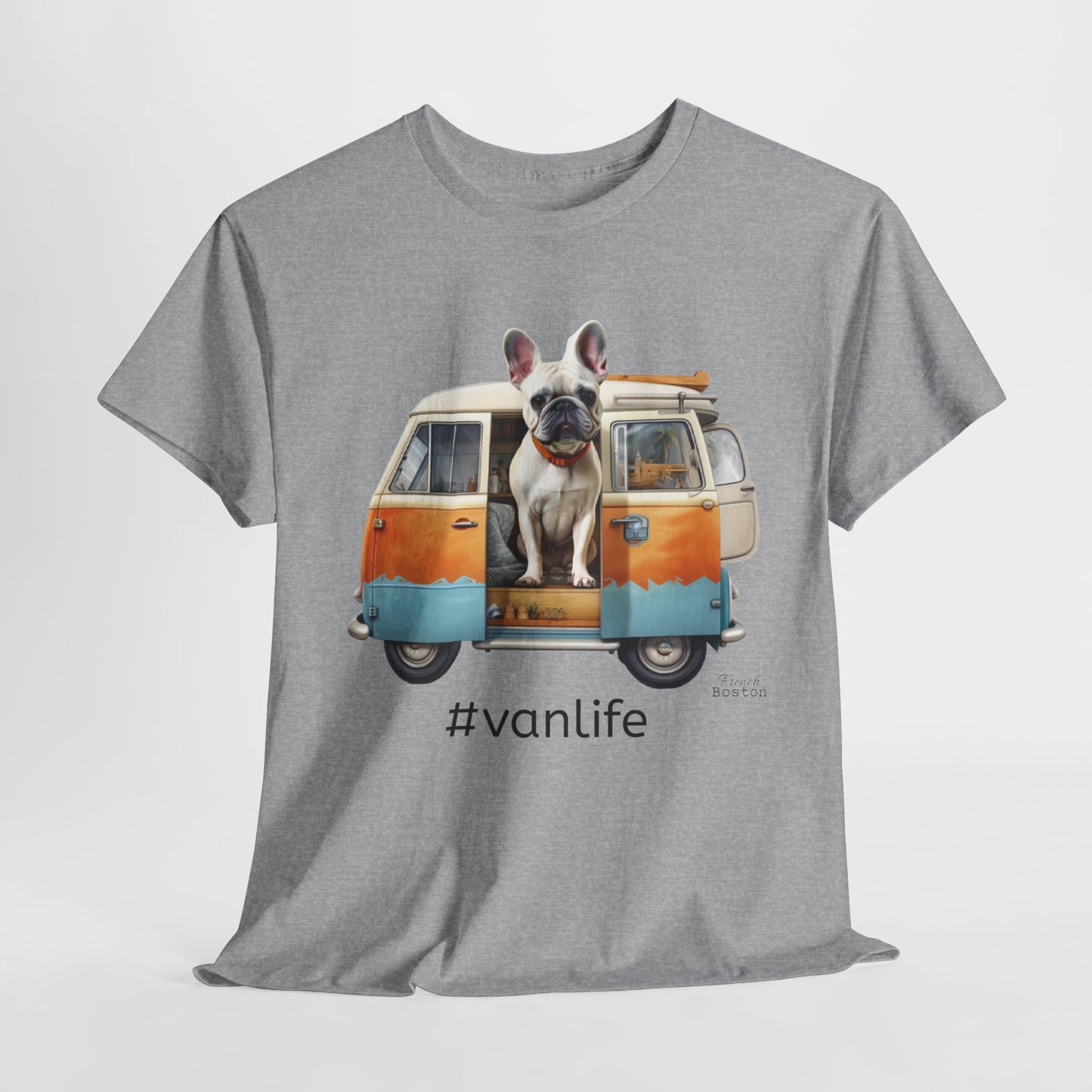 "#vanlife Frenchie in Campervan Unisex Heavy Cotton Tee