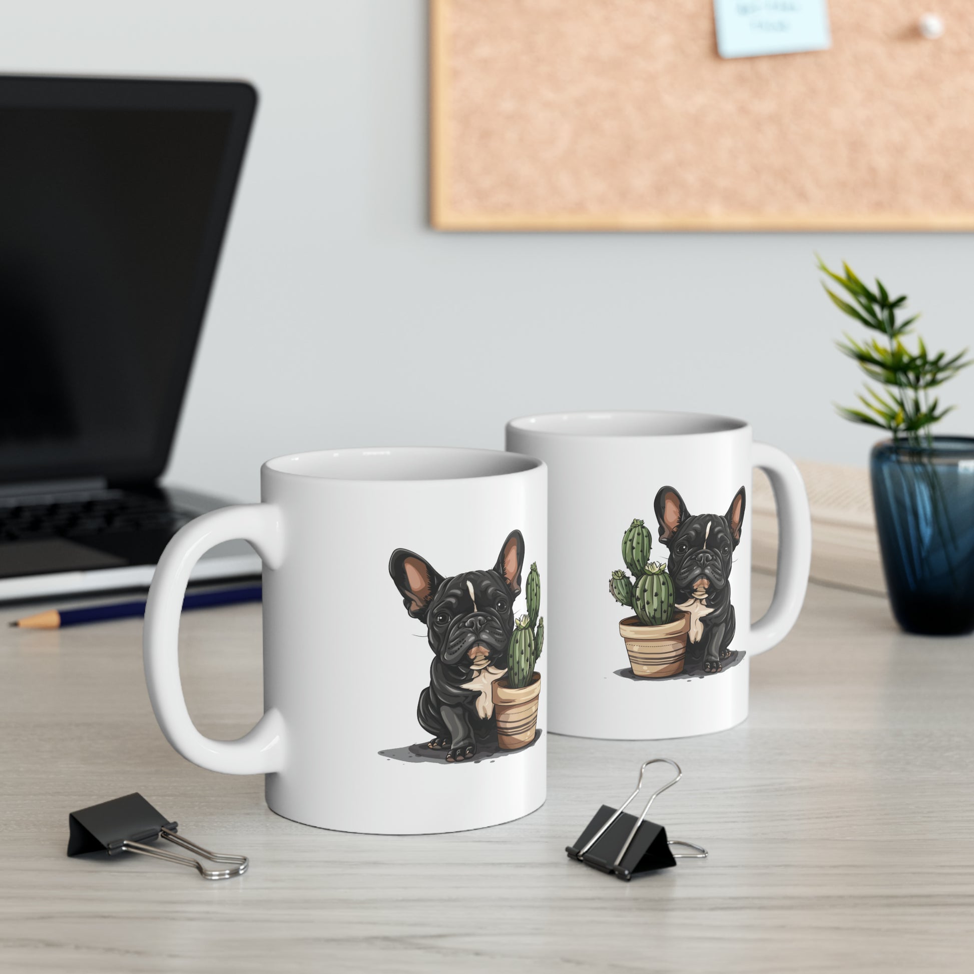 French bulldog with Cactus - Frenchie Bulldog themed Mug 11oz - French Boston