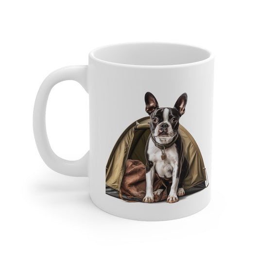 "Camping Boss" Boston Terrier in Tent Coffee Mug 11oz - French Boston