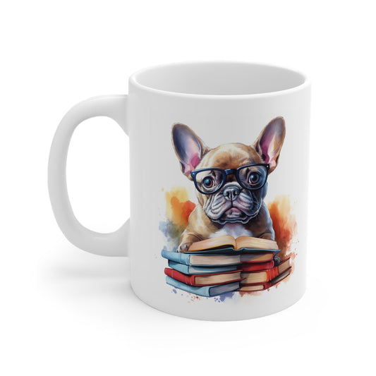 Frenchie with Books Ceramic Mug 11oz - French Boston