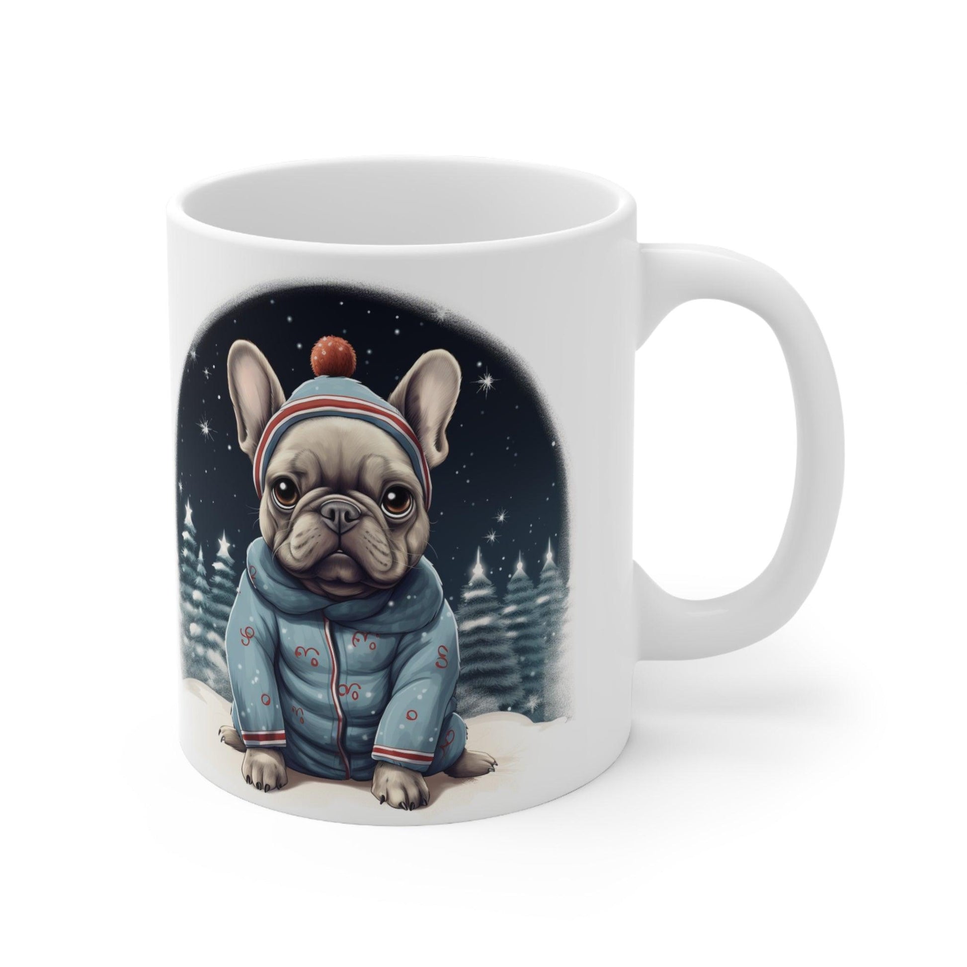 Frenchton holiday coffee mug, 11 OZ Size - French Bulldog winter scene - French Boston