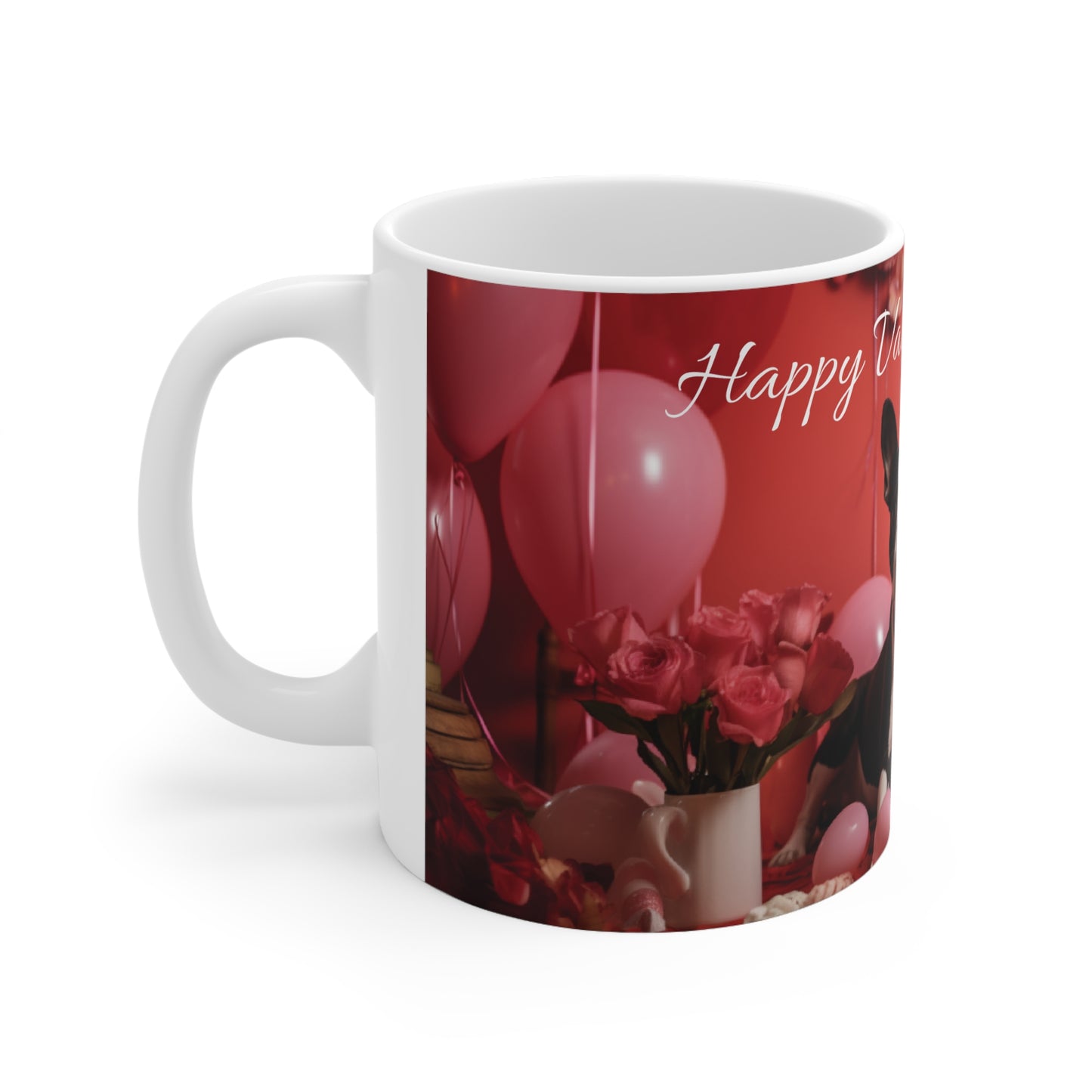 "Happy Valentine's Day" Boston Terrier Valentines Day Themed Ceramic Mug 11oz - French Boston