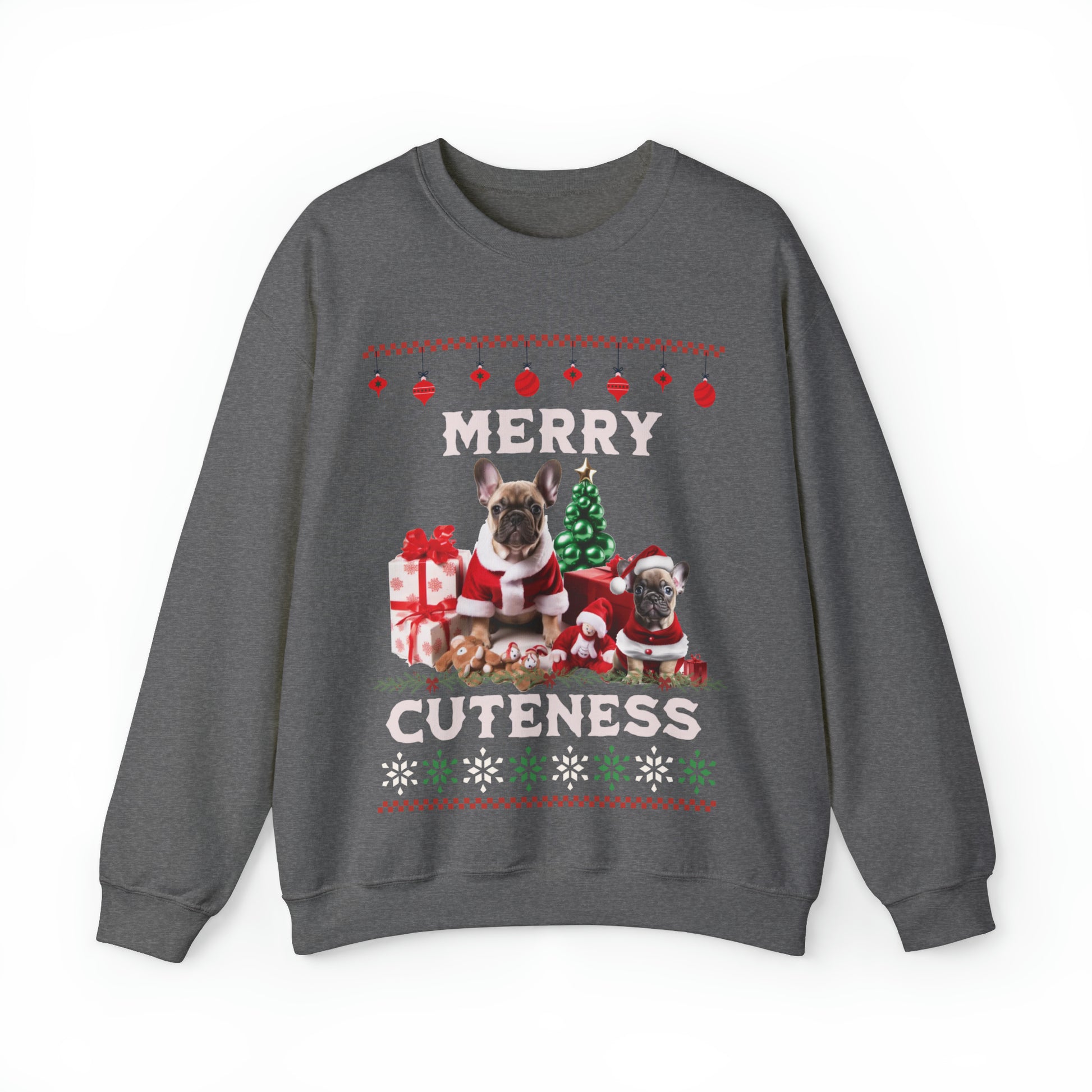 "Merry Cuteness" French Bulldog Christmas Themed Unisex Crewneck Sweatshirt - French Boston