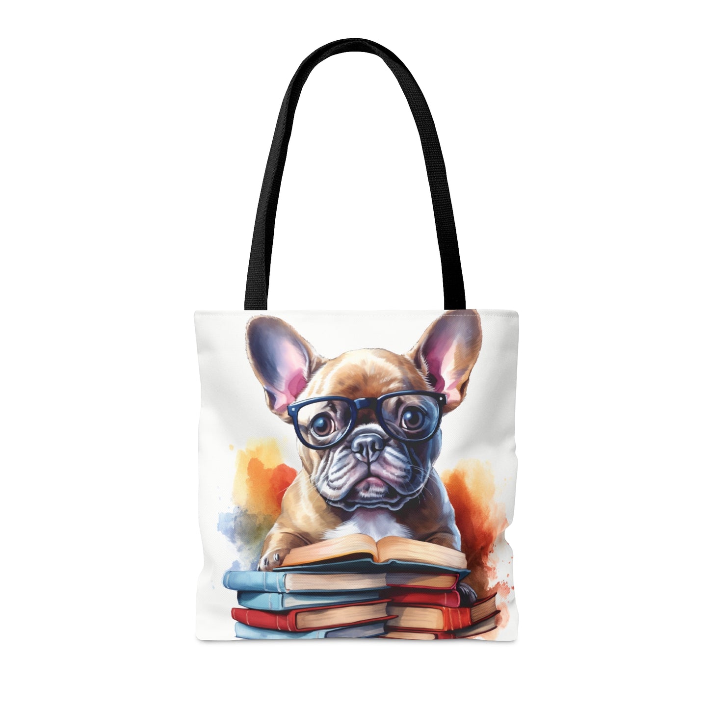 Books and French Bulldog Watercolor themed Tote Bag (AOP) - French Boston