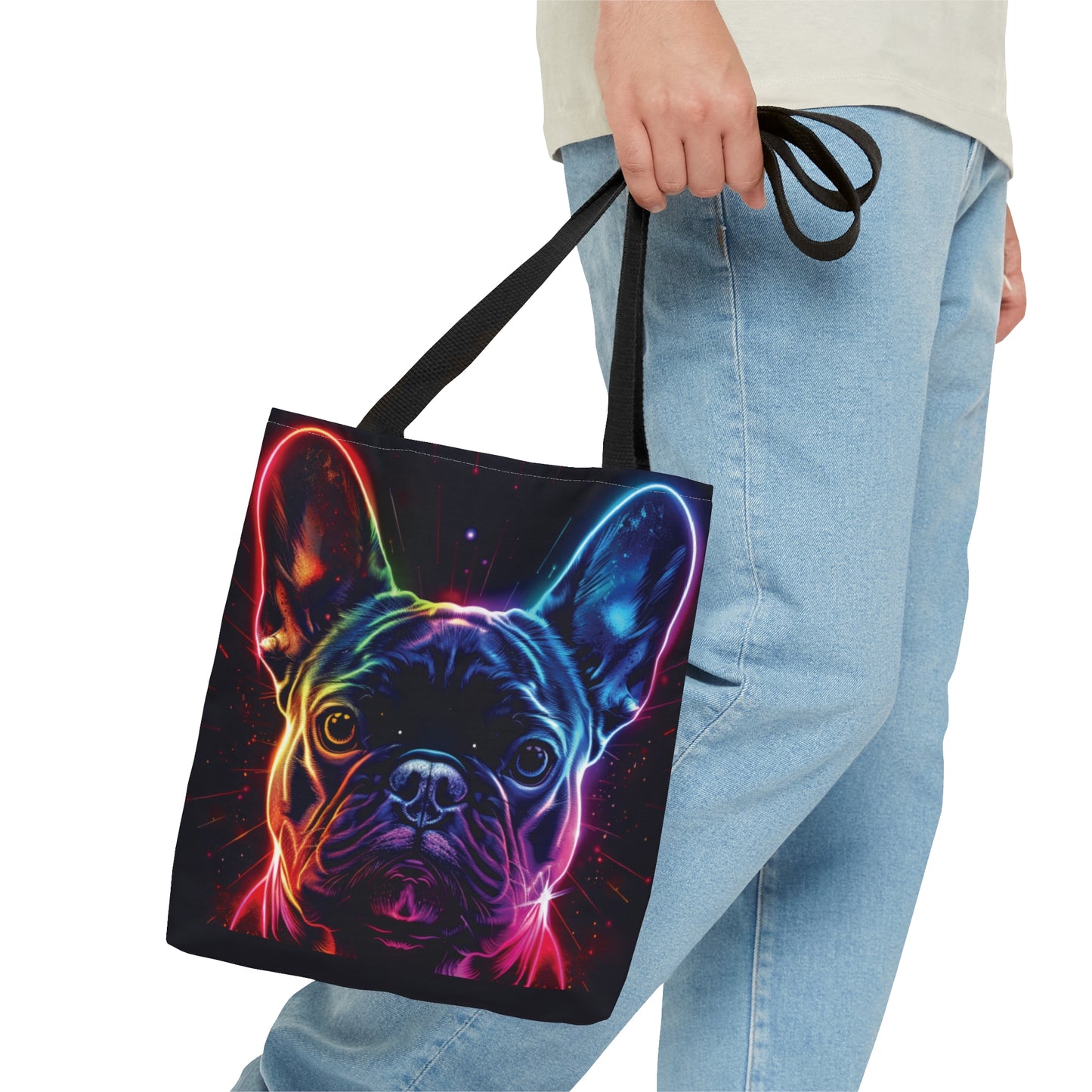 French Bulldog Neon themed Tote Bag (AOP) - French Boston