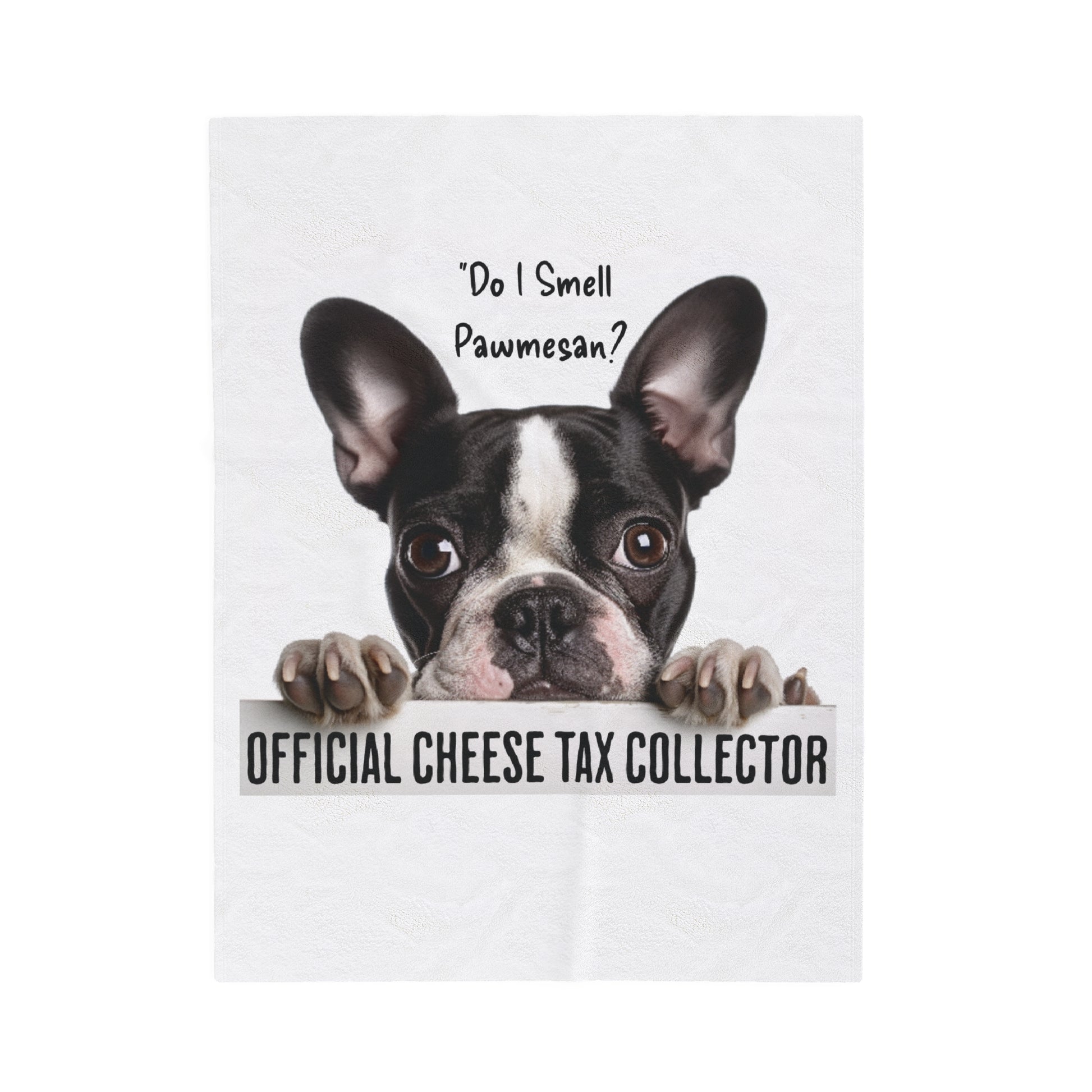 "Official Cheese Tax Collector" Boston Terrier Blanket - Velveteen Plush Blanket for French Bulldog or Boston Terrier - French Boston