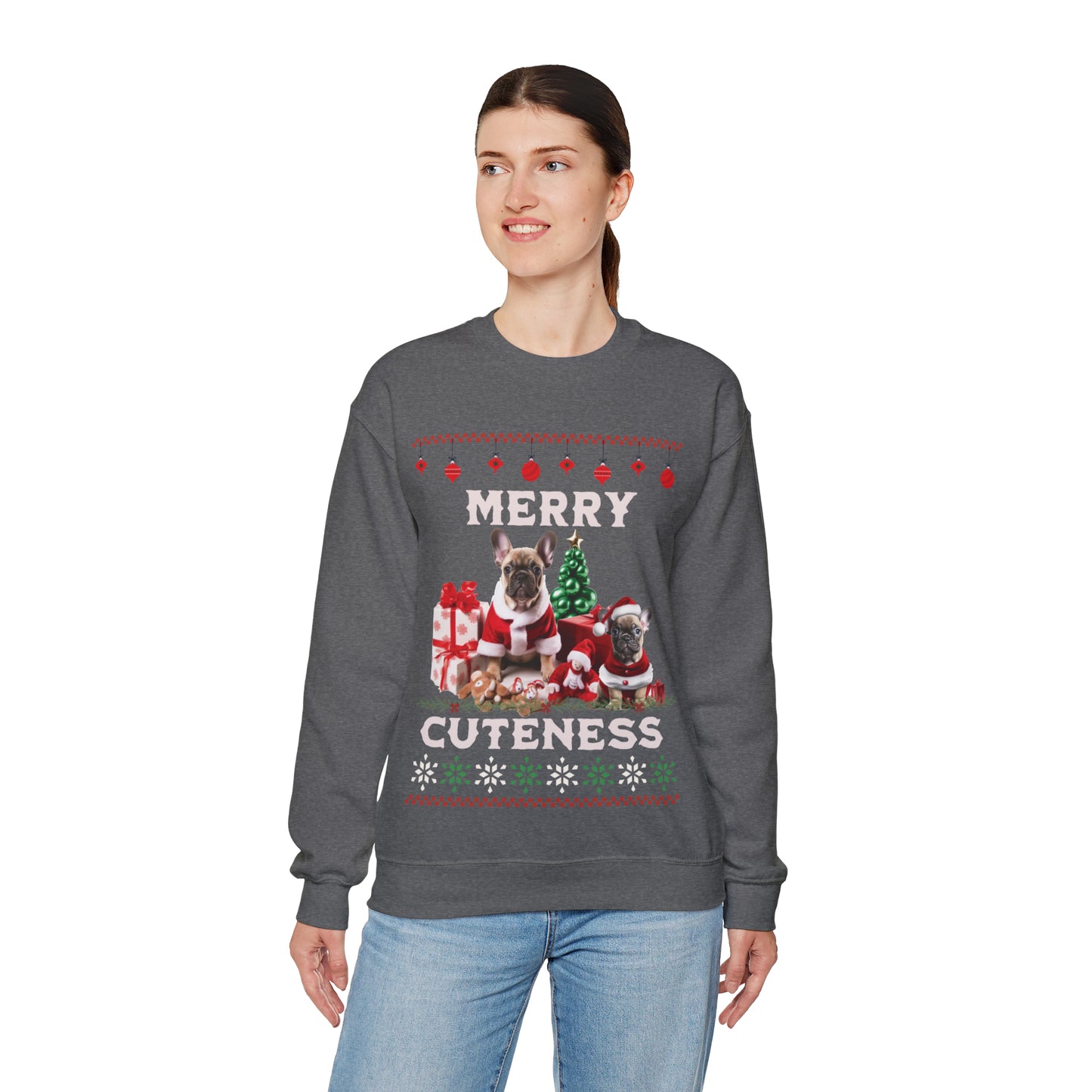 "Merry Cuteness" French Bulldog Christmas Themed Unisex Crewneck Sweatshirt - French Boston