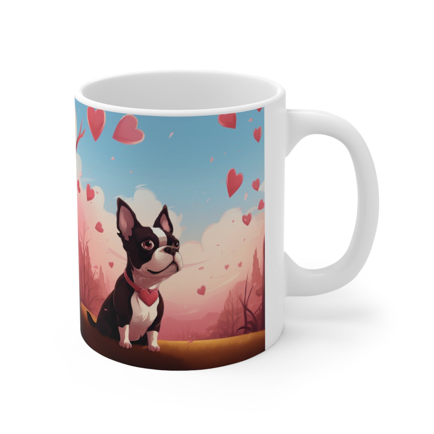 "My DreamValentine: Loyal AF Excellent listener Always by my side Sweet brown eyes Best cuddler ever Loves Affection & Kisses" Valentine's Day Boston Terrier Valentines Day Themed Ceramic Mug 11oz - French Boston