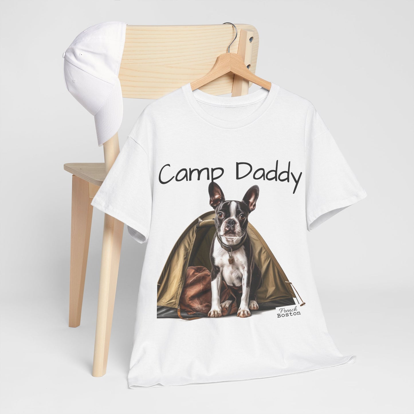 "Camp Daddy" Boston Terrier in Tent Unisex Heavy Cotton Tee