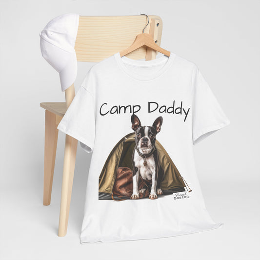 "Camp Daddy" Boston Terrier in Tent Unisex Heavy Cotton Tee