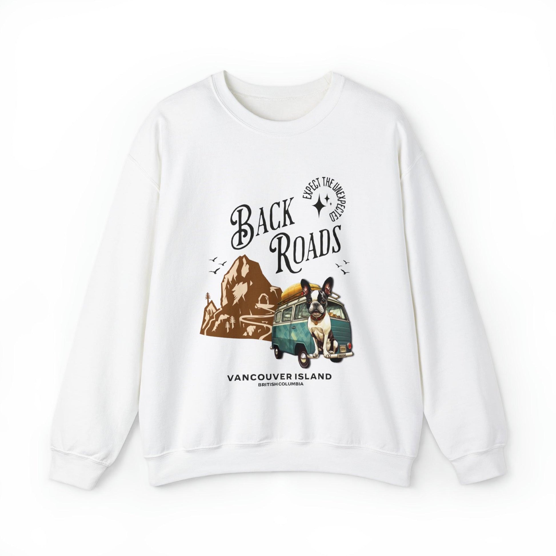 "Back Roads Vancouver Island - Expect the Unexpected" French Boston Unisex Crewneck Sweatshirt - French Boston