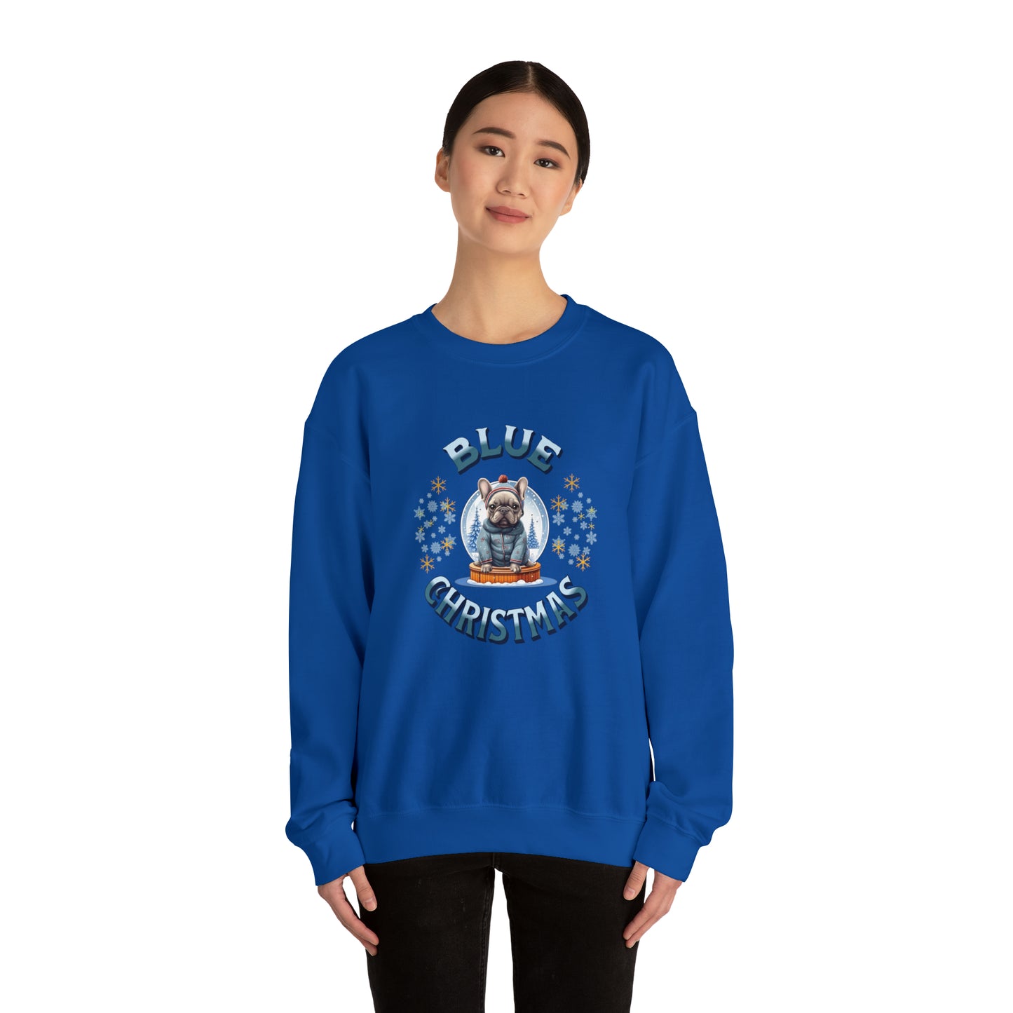 Blue French Bulldog Christmas Unisex Crewneck Sweatshirt - French Boston