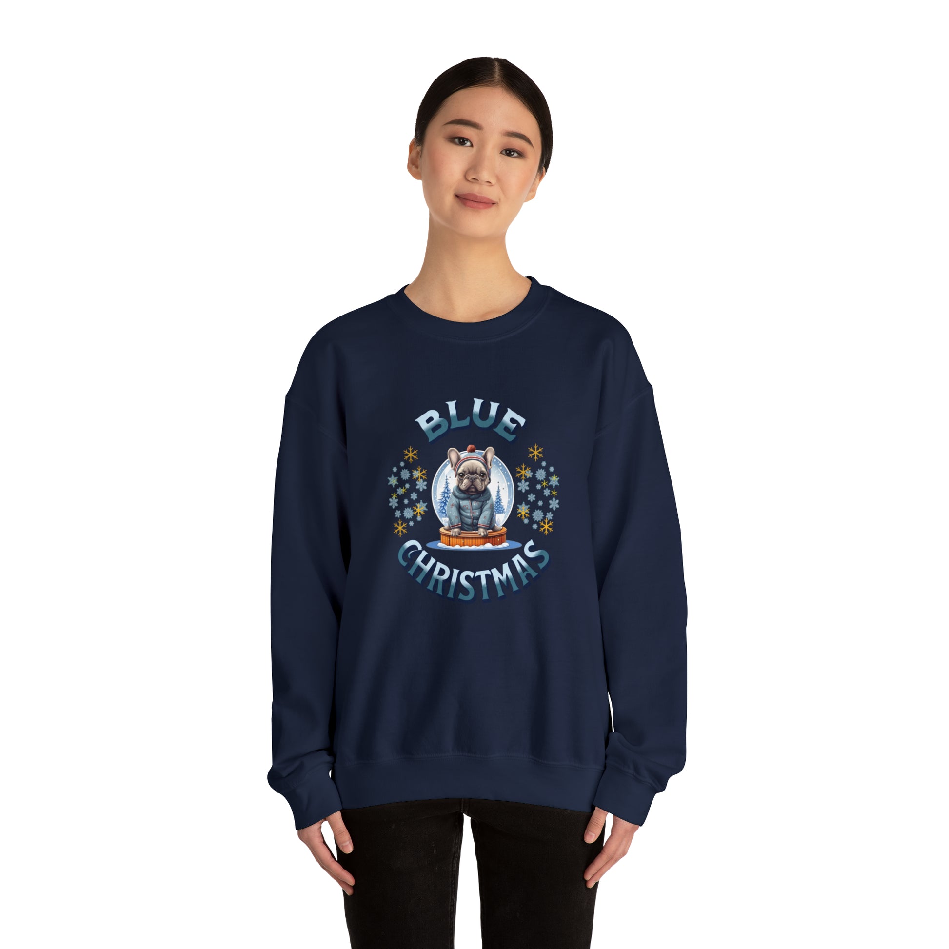 Blue French Bulldog Christmas Unisex Crewneck Sweatshirt - French Boston