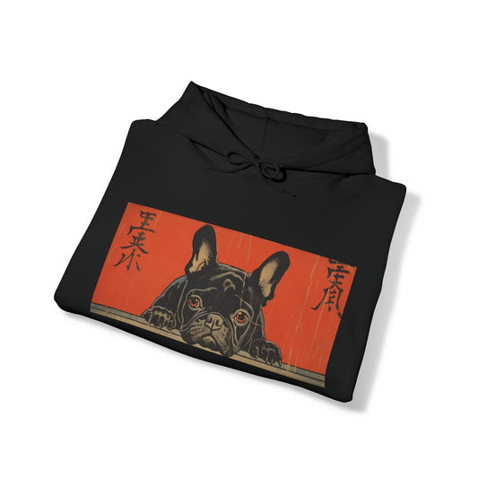 French Bulldog Woodblock Style Art - Unisex Heavy Blend™ Hooded Sweatshirt - French Boston