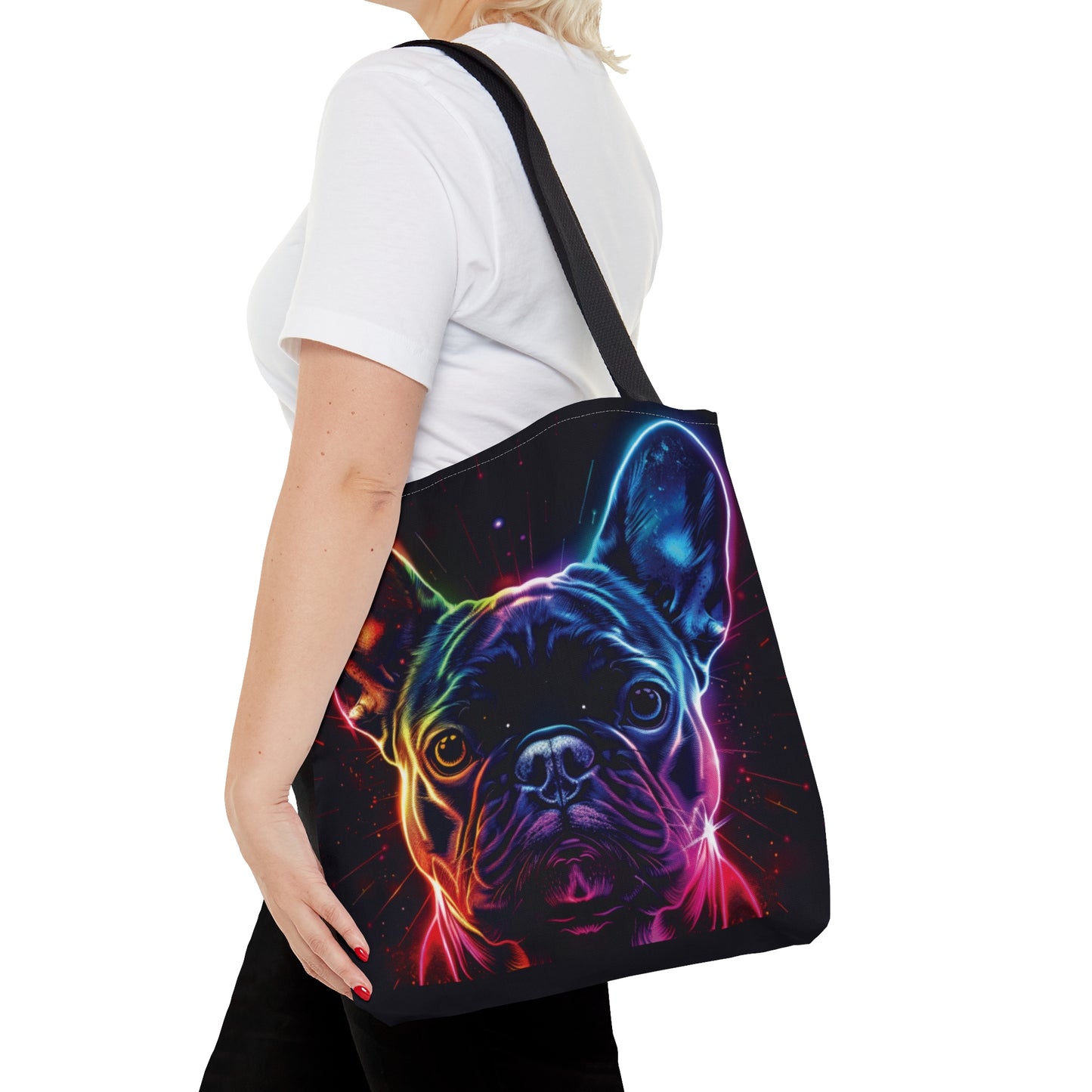 French Bulldog Neon themed Tote Bag (AOP) - French Boston