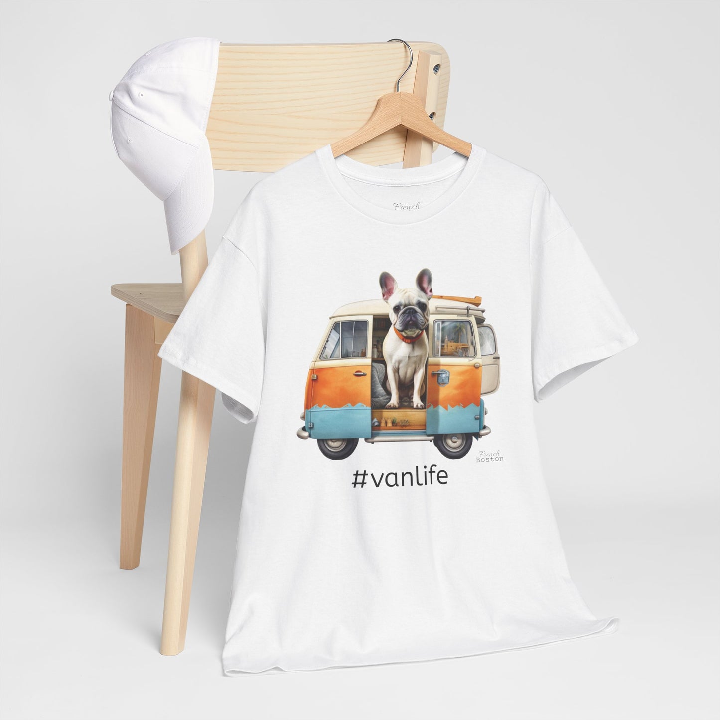 "#vanlife Frenchie in Campervan Unisex Heavy Cotton Tee