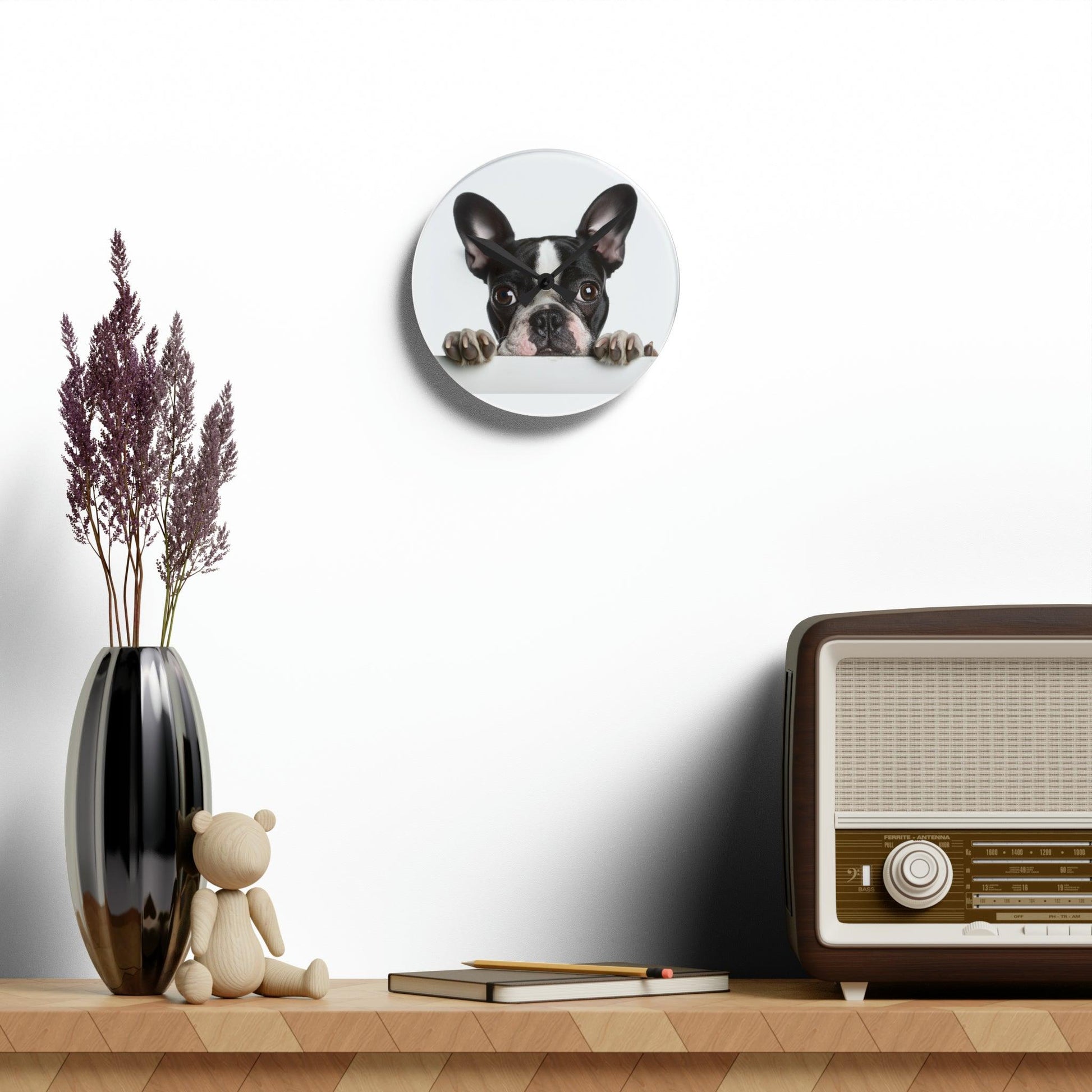 French Boston Terrier Acrylic Wall Clock - Square - French Boston