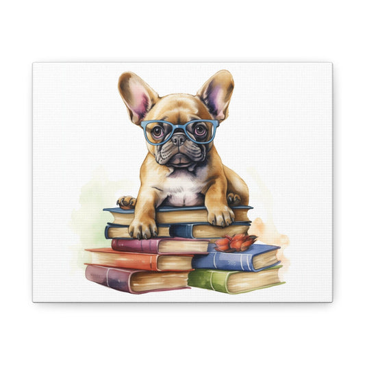 French Boston Books Watercolor Canvas Print - French Boston